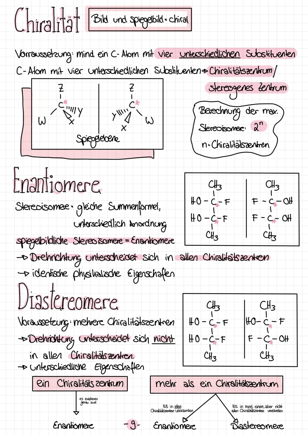 # Chiralitat Bild und spegelbild-chiral

Vorraussetzung: mind. ein C-Atom mit vier unterschiedlichen Substituenten

C-Atom mit vier untersch