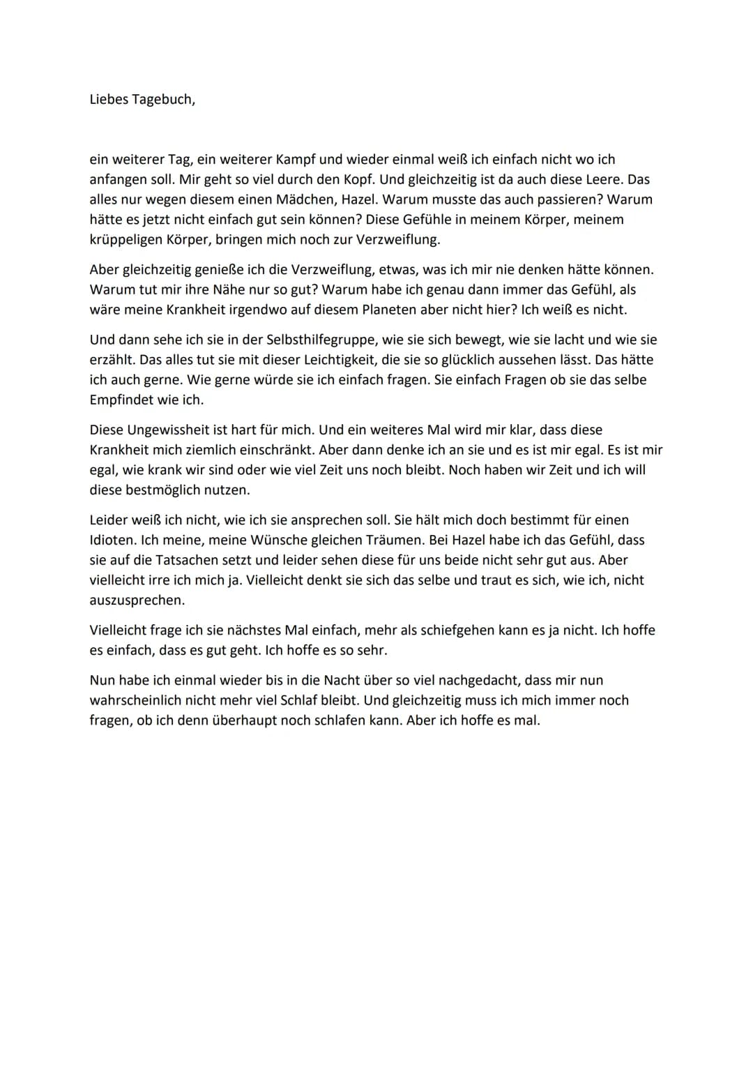 Liebes Tagebuch,

ein weiterer Tag, ein weiterer Kampf und wieder einmal weiß ich einfach nicht wo ich
anfangen soll. Mir geht so viel durch