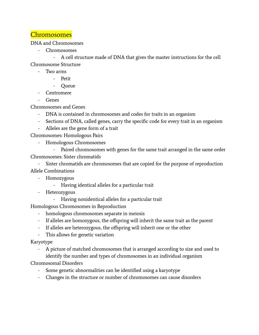 # Chromosomes
DNA and Chromosomes
- Chromosomes
  - A cell structure made of DNA that gives the master instructions for the cell
Chromosome 