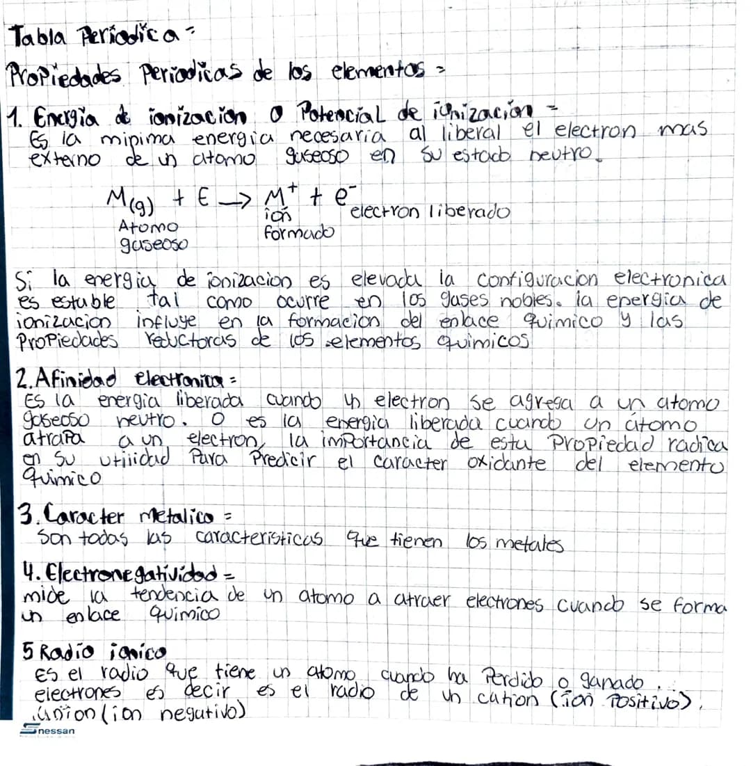 # Tabla Periodic a

Propiedades Periodicas de los elementos =

1. Energia de ionización O Potencial de iumización.

Es la mipima energia nec