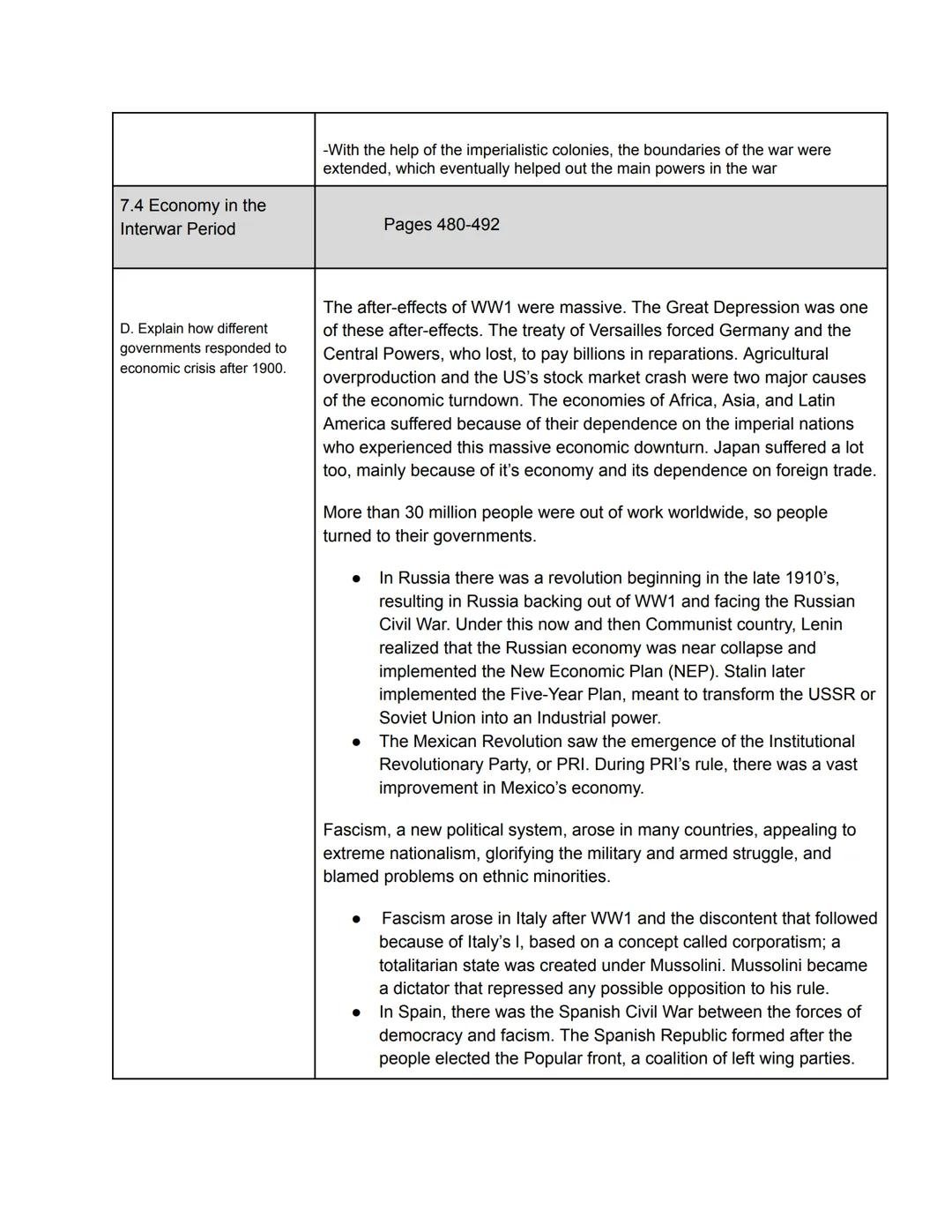 AP Modern World History

Unit 7 Study Guide

Global Conflict After 1900

7.1 Shifting Power

Page 453-460


A. Explain how internal
and exte