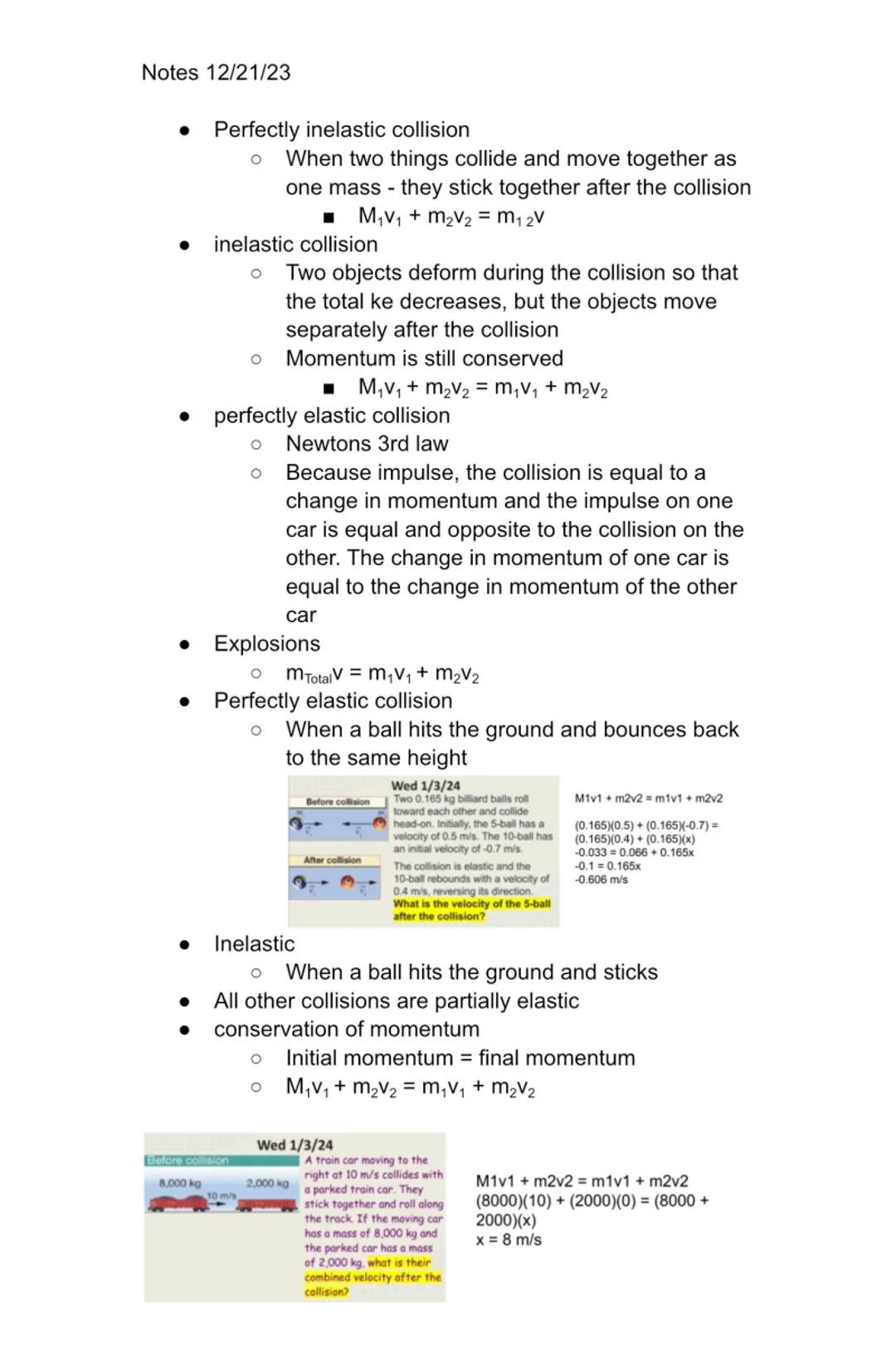 Notes 12/21/23

• Perfectly inelastic collision
    *   When two things collide and move together as
        one mass - they stick together 