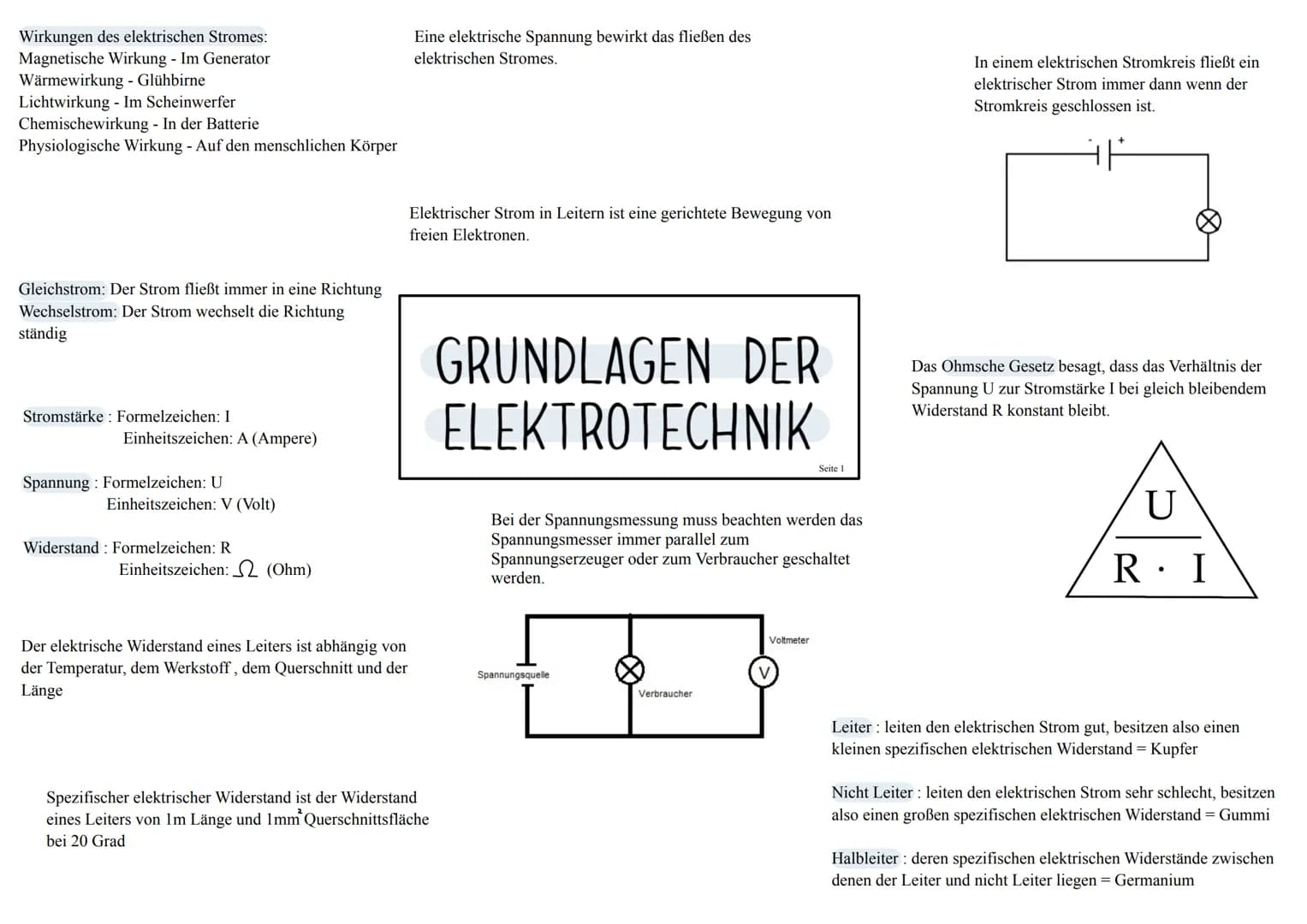 Wirkungen des elektrischen Stromes:
Magnetische Wirkung - Im Generator
Wärmewirkung - Glühbirne
Lichtwirkung - Im Scheinwerfer
Chemischewirk