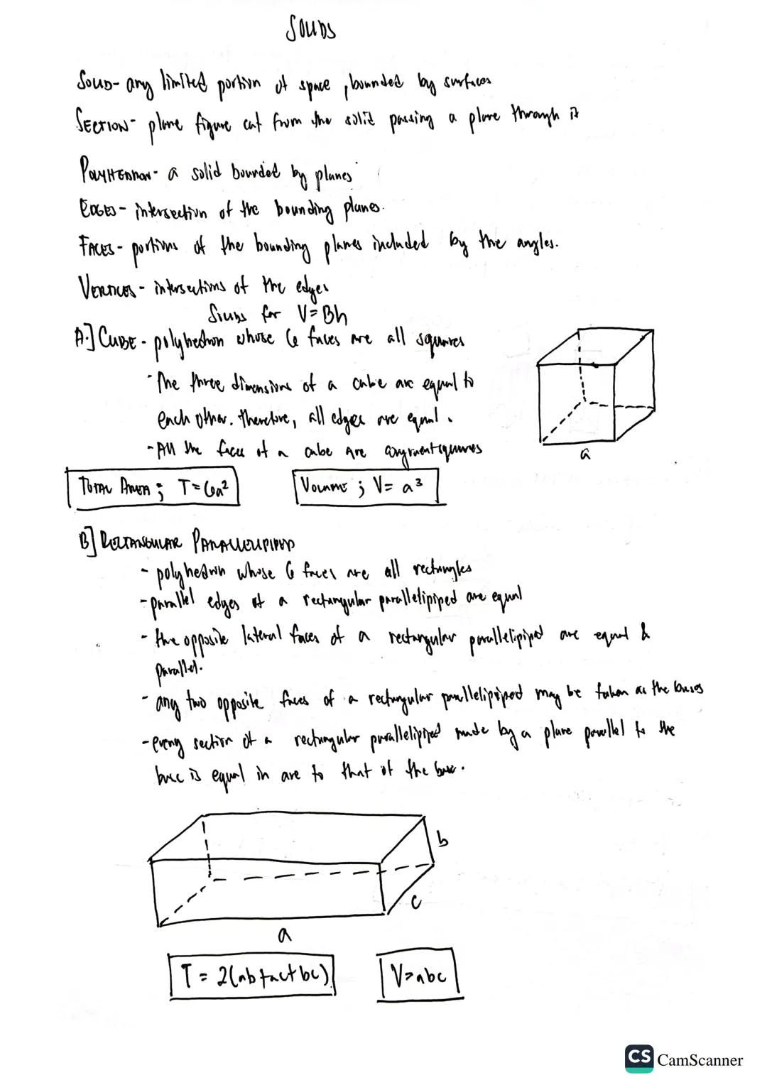Souns

Sous-any limited portion of space,bounded by surfaces

SECTION- plome figure ent from the adlid passing a plore thragh it

Paytennar 