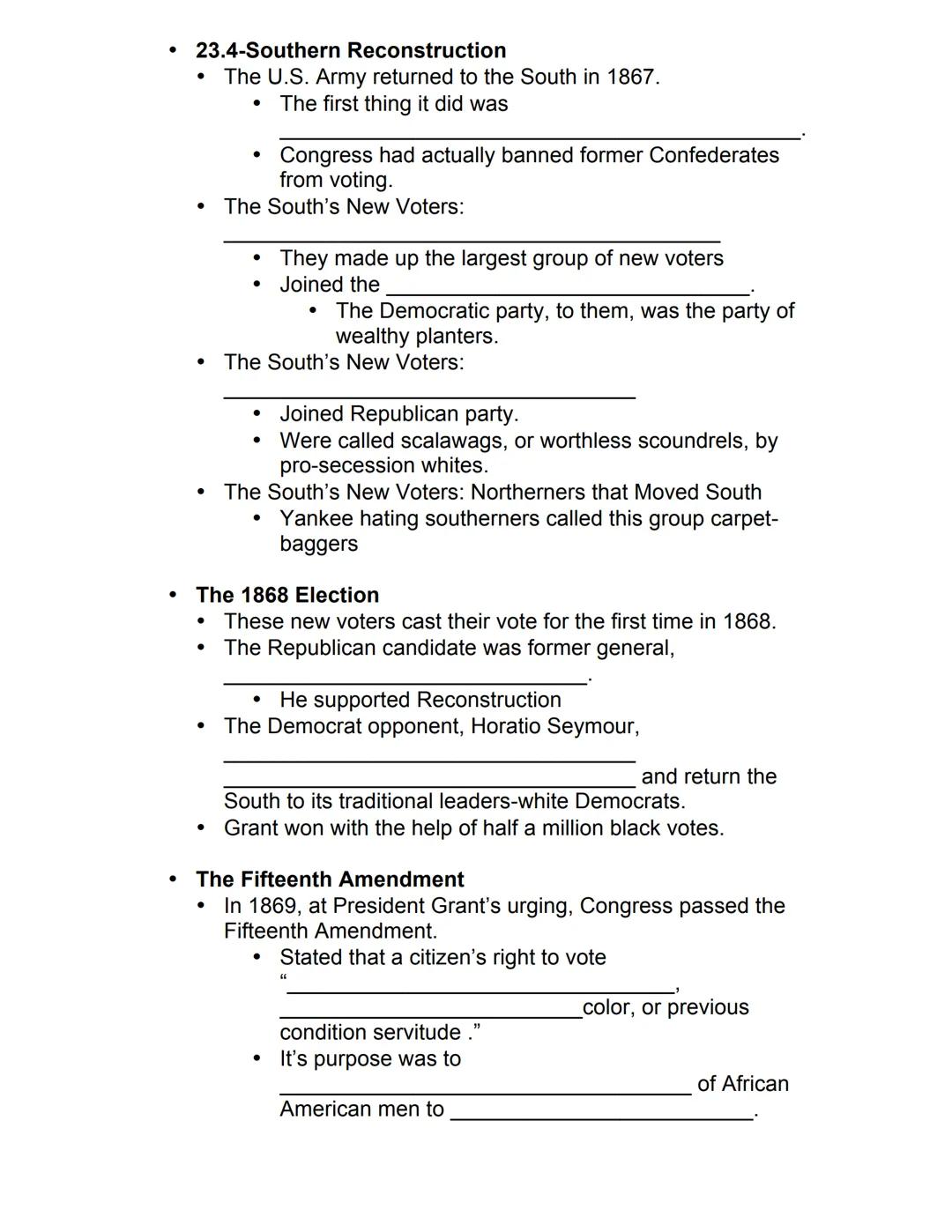 Directions: Read the copies of the 13th, 14th, and 15th amendments that have been provided. For each amendment, rewrite it in your own words