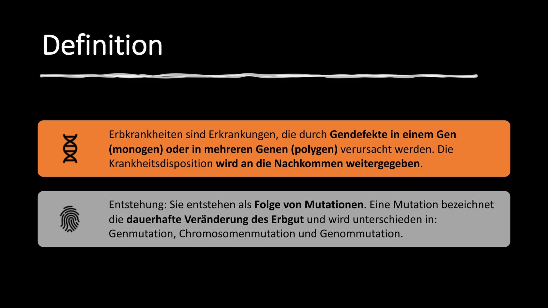 Erbkrankheiten Gliederung

• Was sind Erbkrankheiten?
• Wie entstehen sie?
• Arten der Mutation
• Die drei Unterteilungen der
Erbkrankheiten