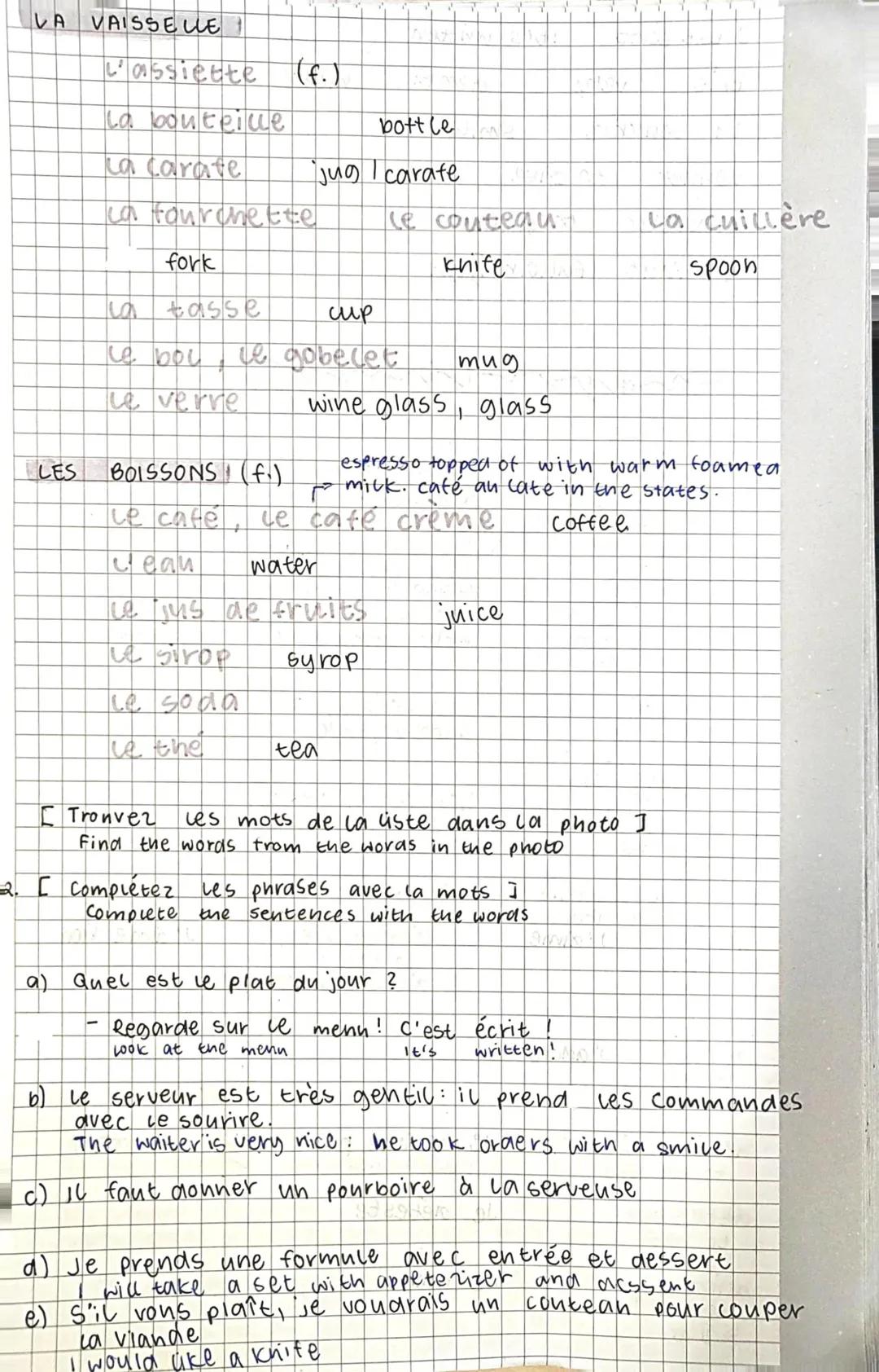 <h2 id="vocabularyattherestaurant">Vocabulary at the Restaurant</h2>
<p>The vocabulary at the restaurant includes various words related to f