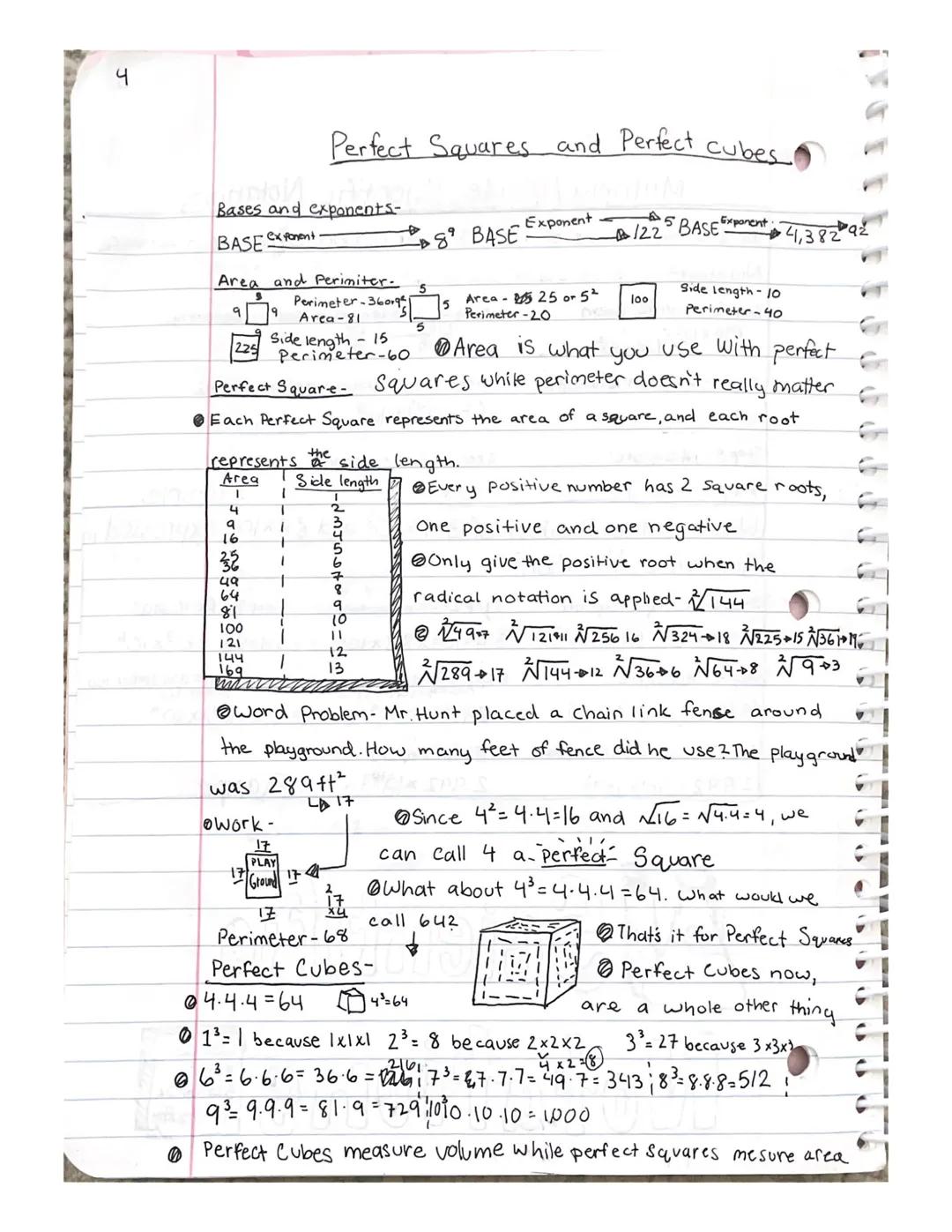 4

Perfect Squares and Perfect cubes

Bases and exponents-

BASE exponent
Exponent
8 BASE
122
5 BASE Exponent 4,38242

Area and Perimiter.
5
