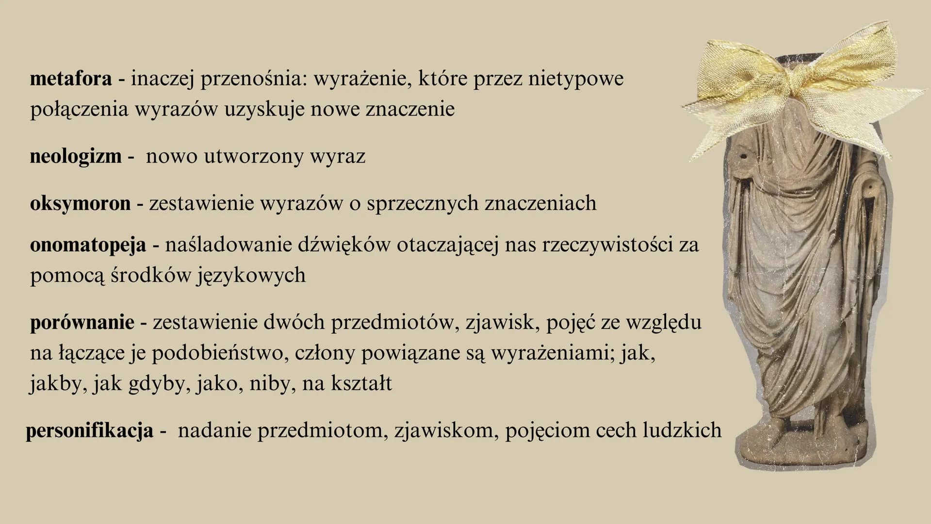 # ŚRODKI

# STYLISTYCZNE apostrofa - bezpośredni, uroczysty zwrot do adresata, którym może być bóstwo, osoba,
zjawisko, pojęcie lub przedmio