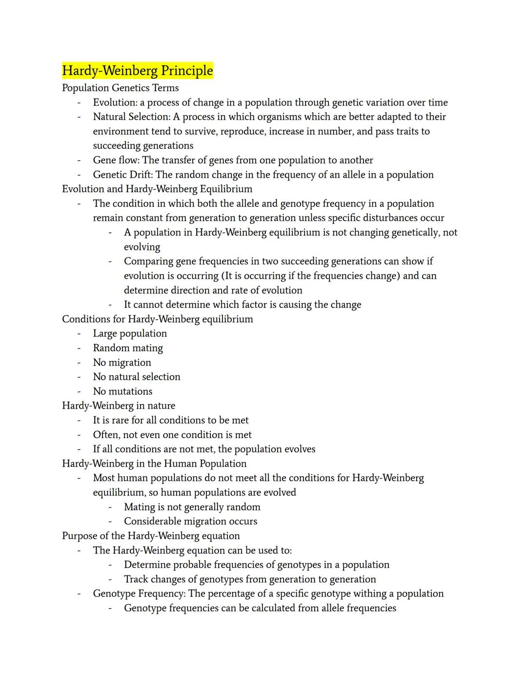 # Hardy-Weinberg Principle
Population Genetics Terms
- Evolution: a process of change in a population through genetic variation over time
- 