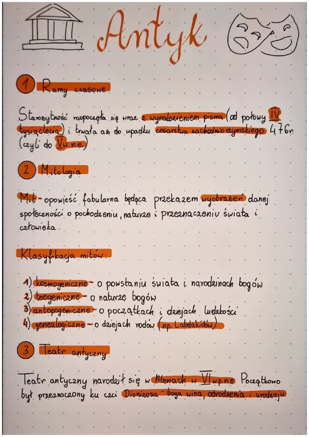 # Antyk

⑪ Ramy czasowe

Starosytność rozpoczęła się wraz z wynalezieniem pisma (ad połowy IV
tysiąclecia) i trwała as do upadku cesarstva r