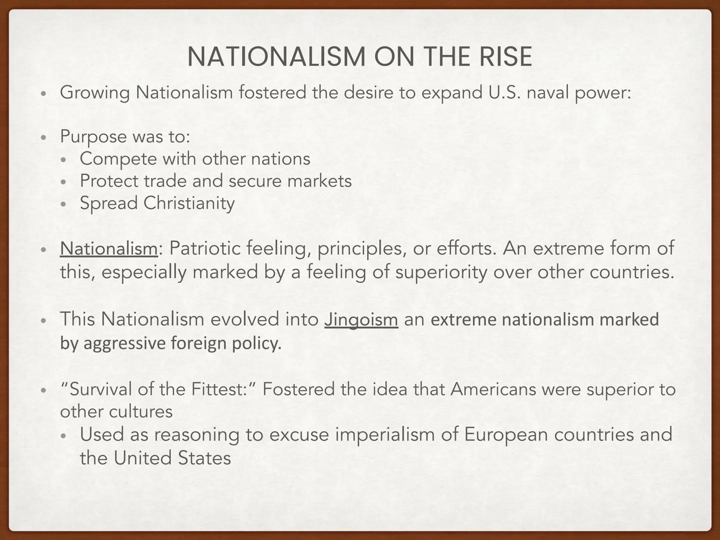 # U.S. IMPERIALISM &
# THE SPANISH-AMERICAN WAR # SPANISH-AMERICAN WAR
(APR 21, 1898 - AUG 13, 1898)

## Key Terms

*   Foreign Policy
*   S