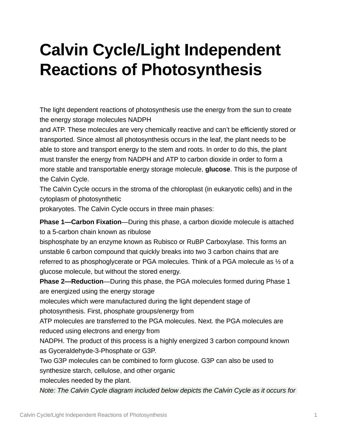 # Calvin Cycle/Light Independent
Reactions of Photosynthesis

The light dependent reactions of photosynthesis use the energy from the sun to