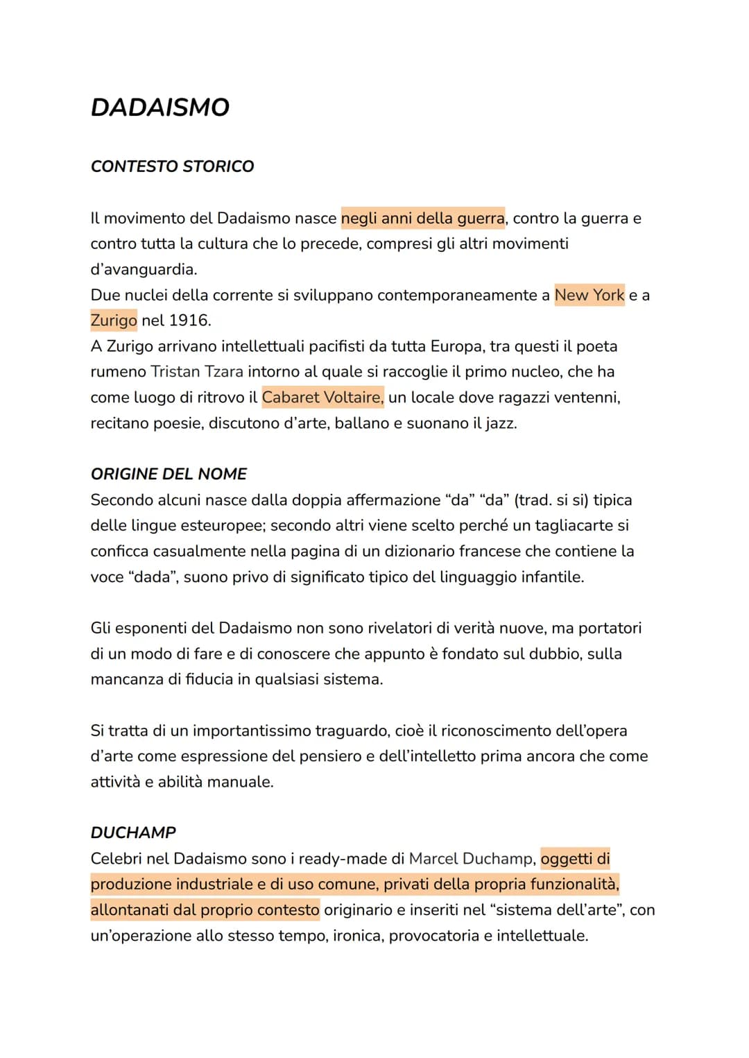 # DADAISMO

CONTESTO STORICO

Il movimento del Dadaismo nasce negli anni della guerra, contro la guerra e
contro tutta la cultura che lo pre