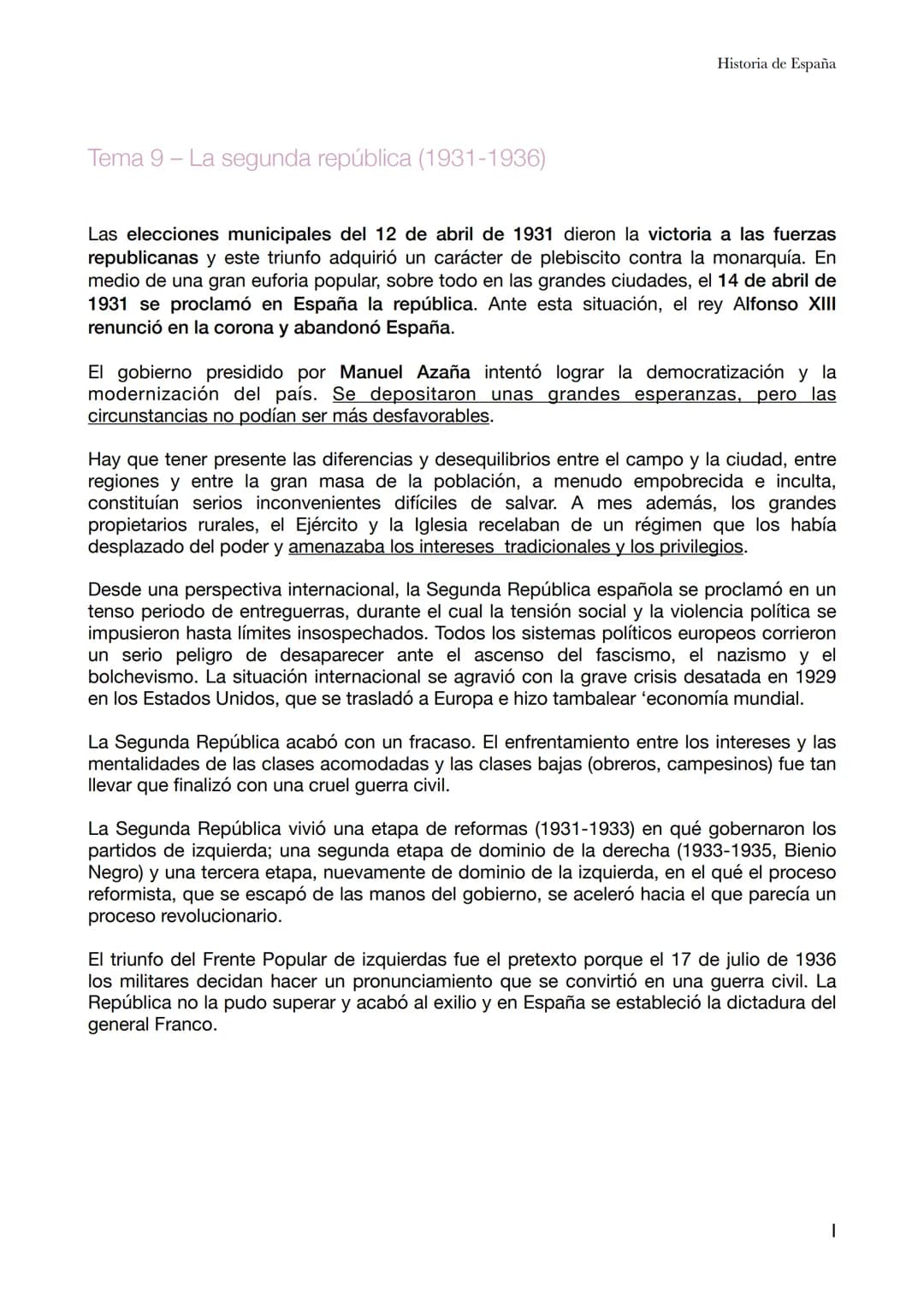 Historia de España

Tema 9 - La segunda república (1931-1936)

Las elecciones municipales del 12 de abril de 1931 dieron la victoria a las f