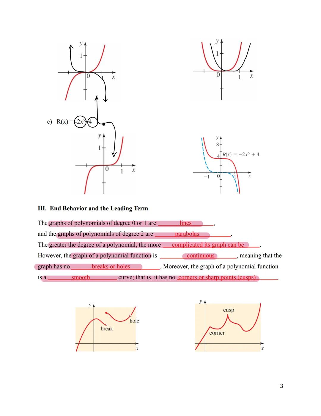 3.2 Polynomial Functions and Their Graphs

I. Polynomial Functions

A polynomial function of degree $n$ is a function of the form

$P(x) = a