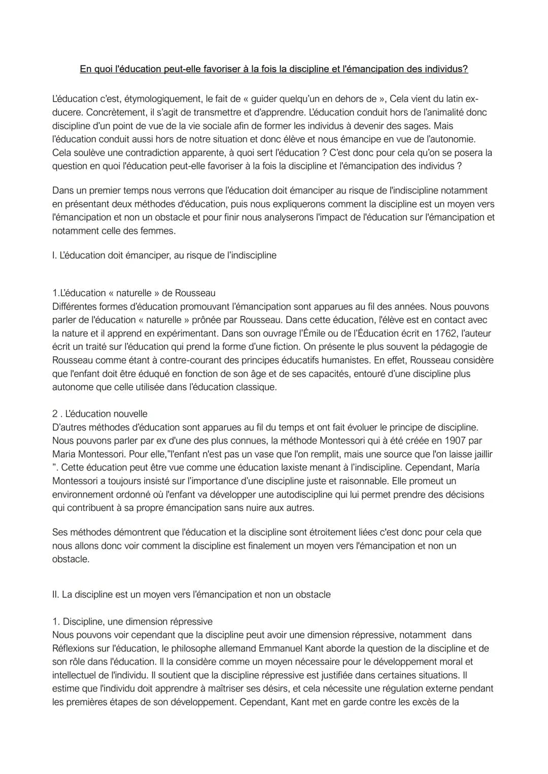 # En quoi l'éducation peut-elle favoriser à la fois la discipline et l'émancipation des individus?

L'éducation c'est, étymologiquement, le 