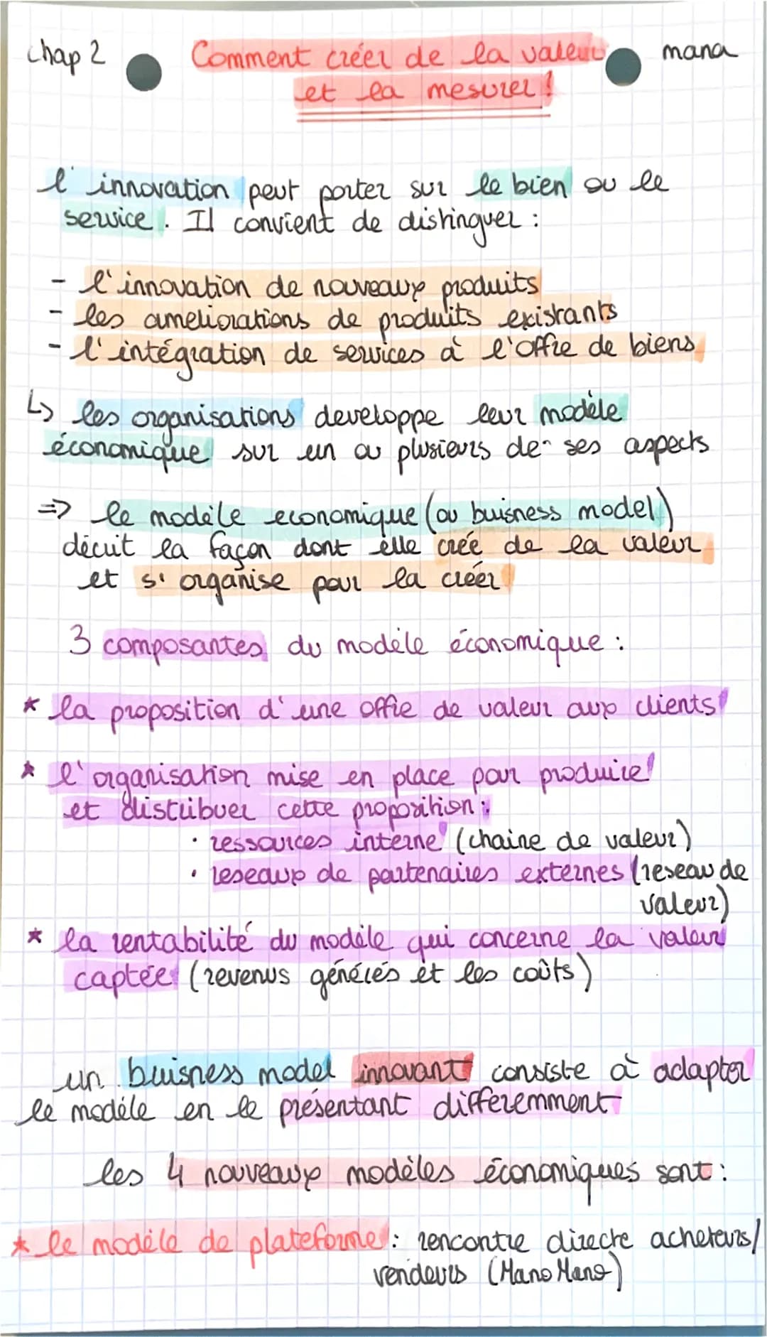 chap 2
Comment créer de la valem
et la mesurel!
mana
I innovation peut porter sur le bien ou le
service. Il convient de distinguer:
- l'inno