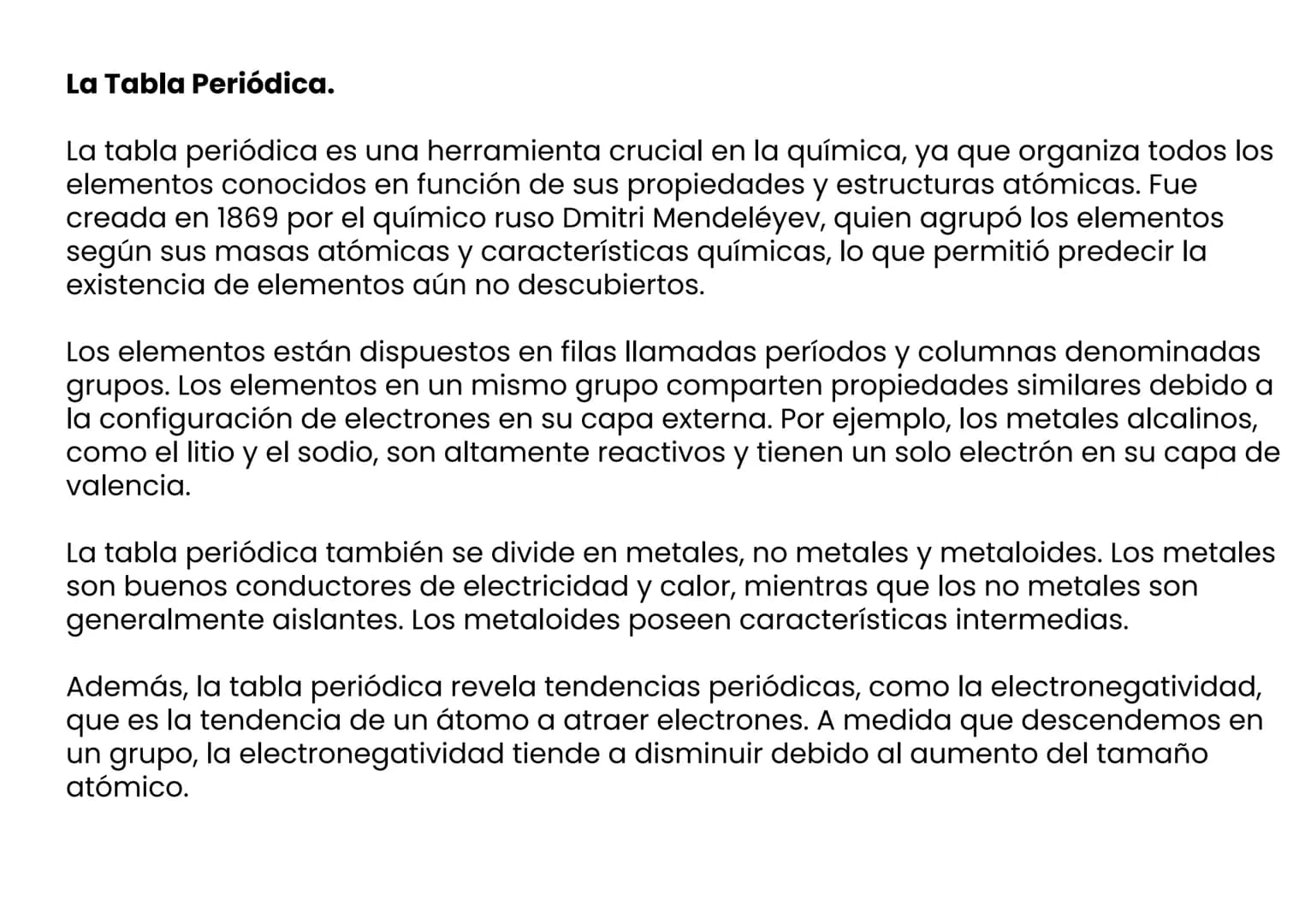 # La Tabla Periódica.

La tabla periódica es una herramienta crucial en la química, ya que organiza todos los
elementos conocidos en función
