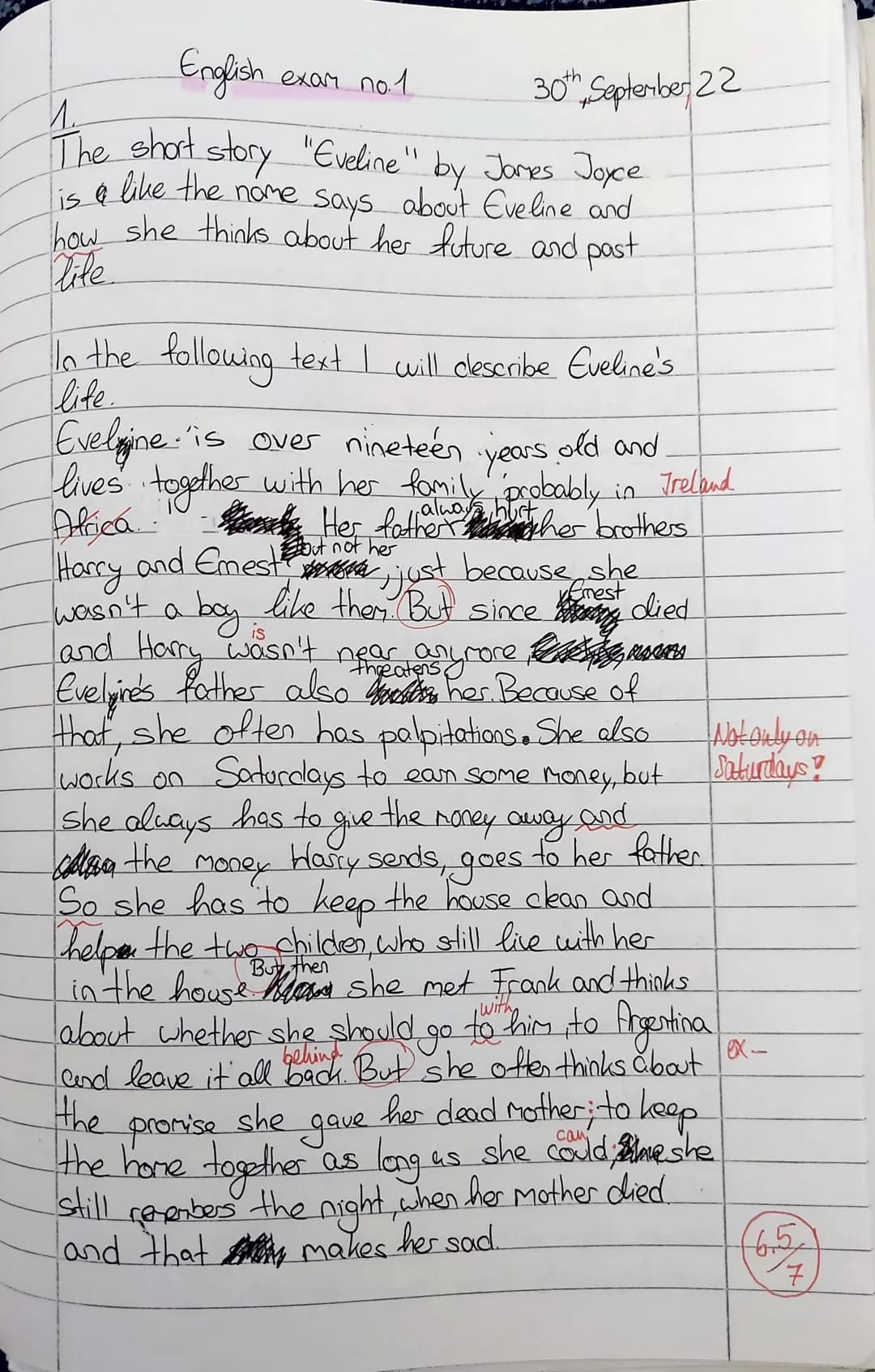 E1e12 (BaK)
Name: Casina Ludwig
30th September, 2022

Test 1

Eveline
by James Joyce

In the following excerpt from the short story Eveline 