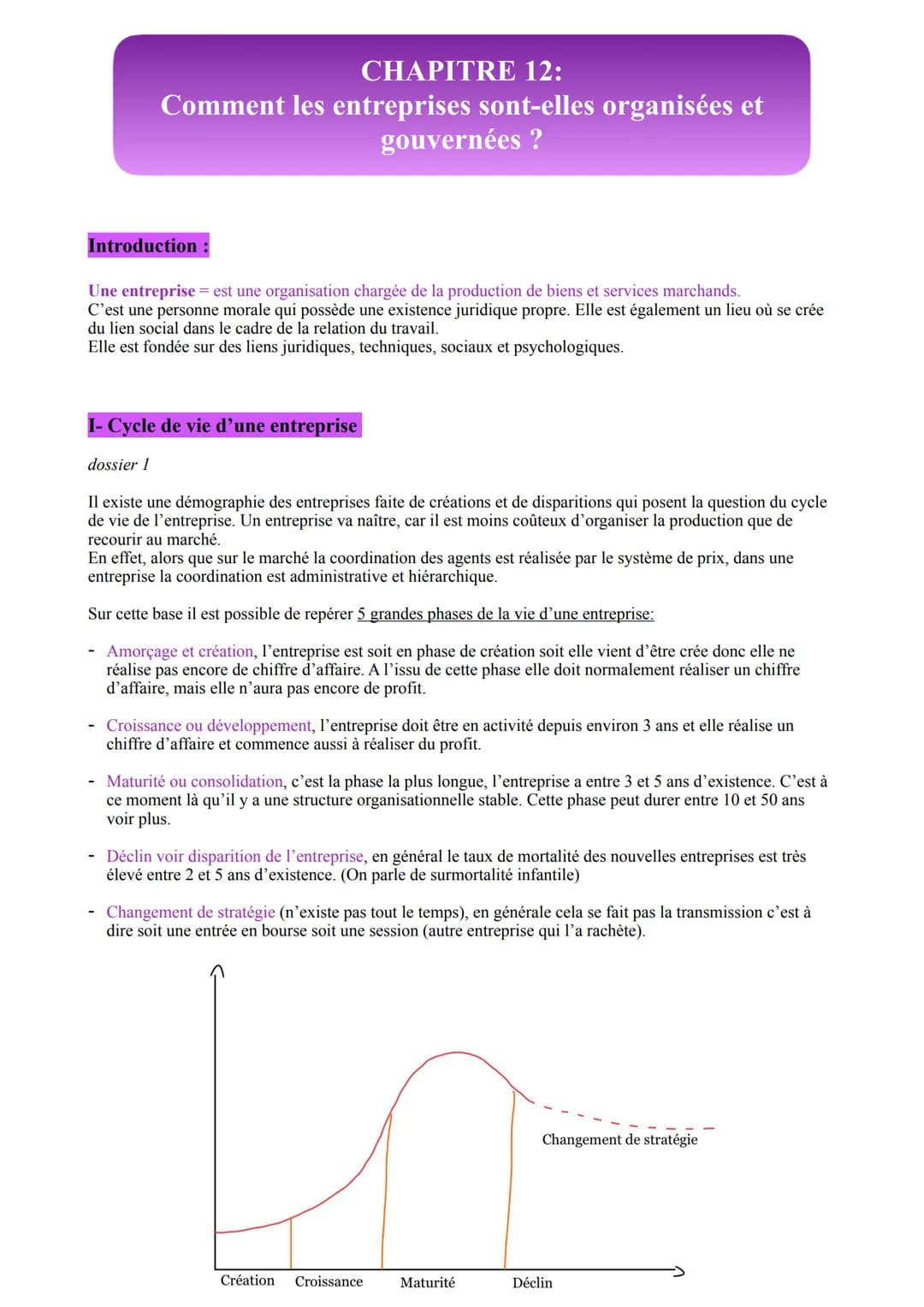 # CHAPITRE 12:
Comment les entreprises sont-elles organisées et
gouvernées ?

Introduction

Une entreprise = est une organisation chargée de