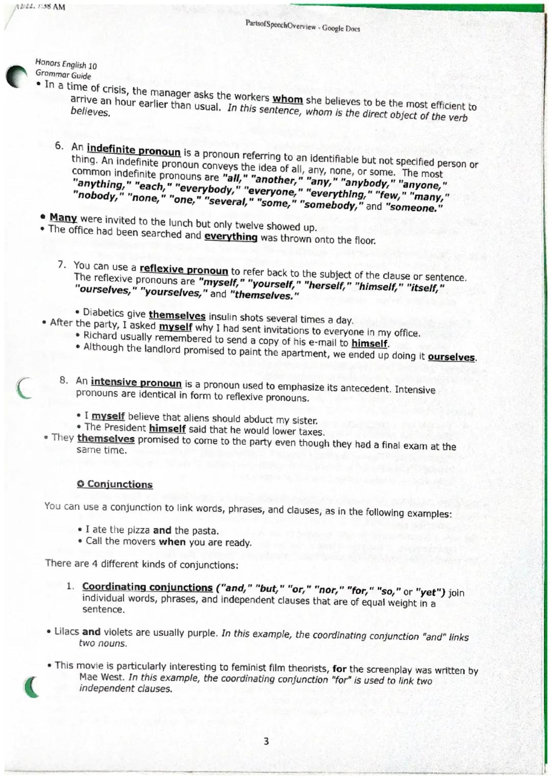 10/2/22, 7:38 AM

Parts of SpeechOverview-Google Docs

Honors English 10
Grammar Guide

• Verbs

Parts of Speech

A verb is the critical ele