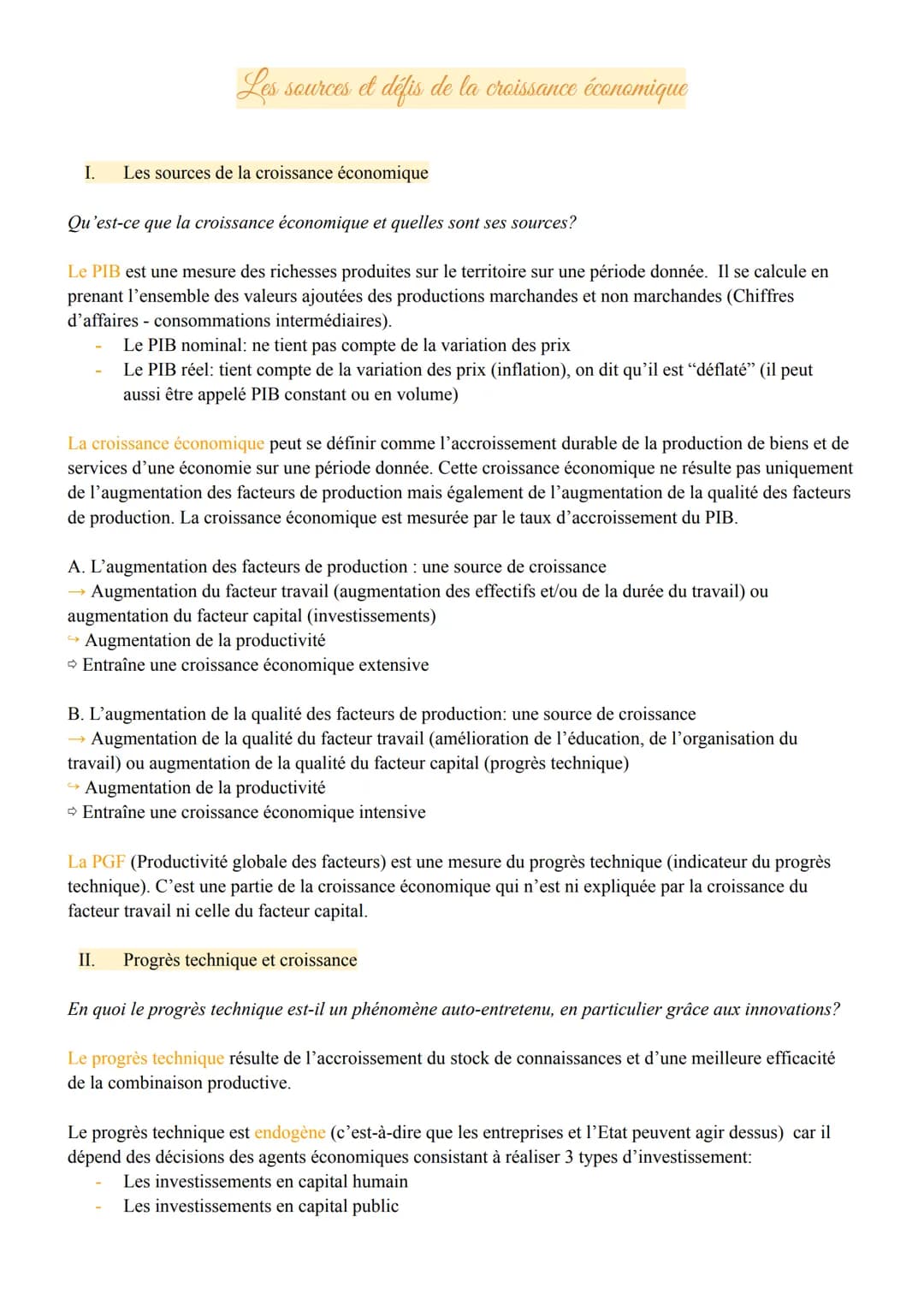 # Les sources et défis de la croissance économique

I. Les sources de la croissance économique

Qu'est-ce que la croissance économique et qu