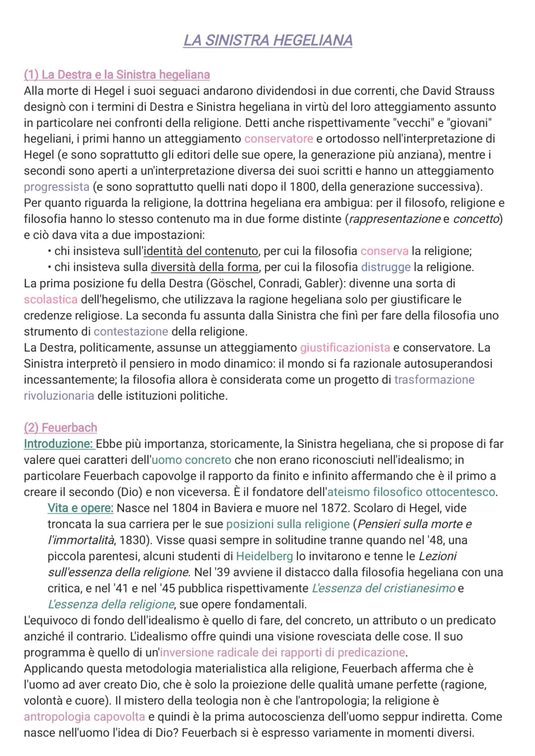 # LA SINISTRA HEGELIANA

(1) La Destra e la Sinistra hegeliana

Alla morte di Hegel i suoi seguaci andarono dividendosi in due correnti, che