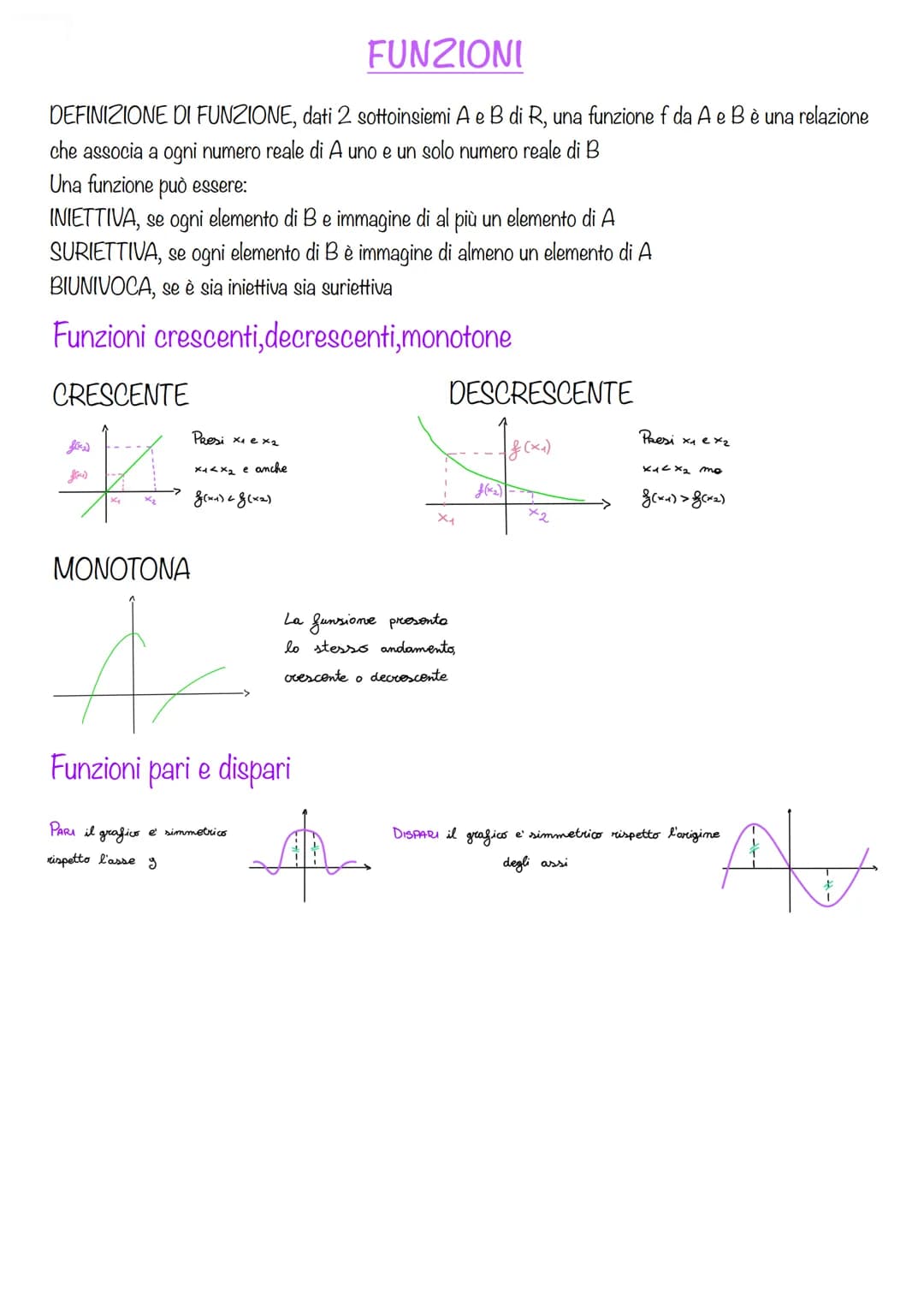 # FUNZIONI

DEFINIZIONE DI FUNZIONE, dati 2 sottoinsiemi A e B di R, una funzione f da A e B è una relazione
che associa a ogni numero reale