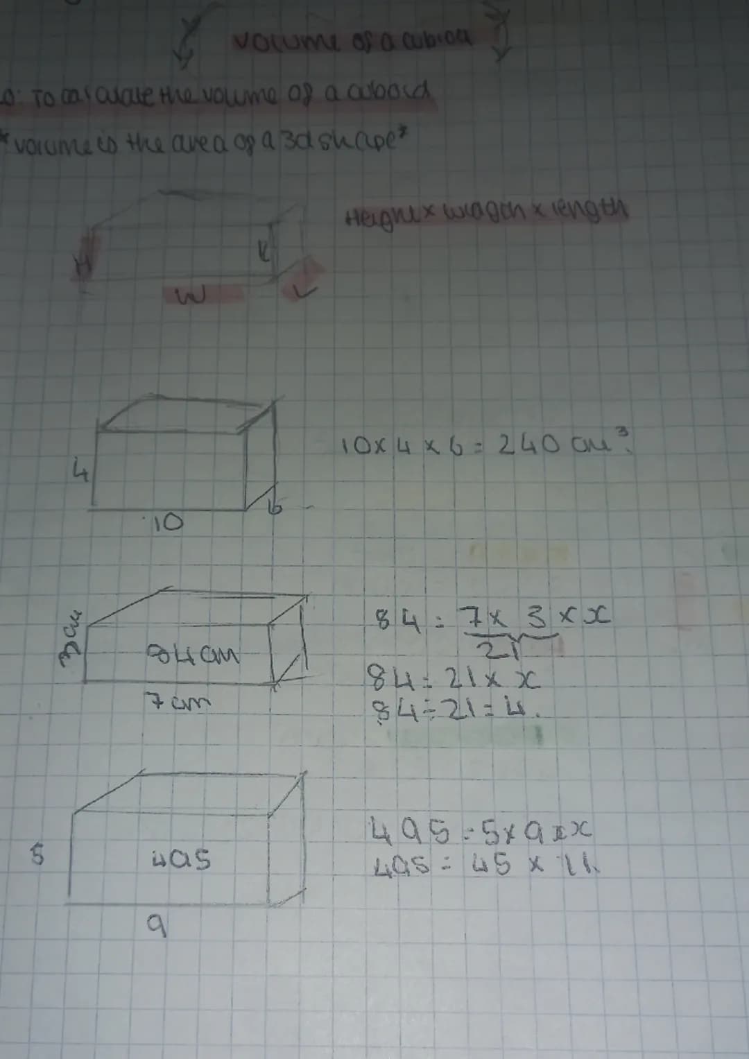 volume of a cubion

o: To cal clare the volume of a cubord
*volume is the area of a 3d shape*

Height x wagth x length

4

01.

84cm

wnt

w