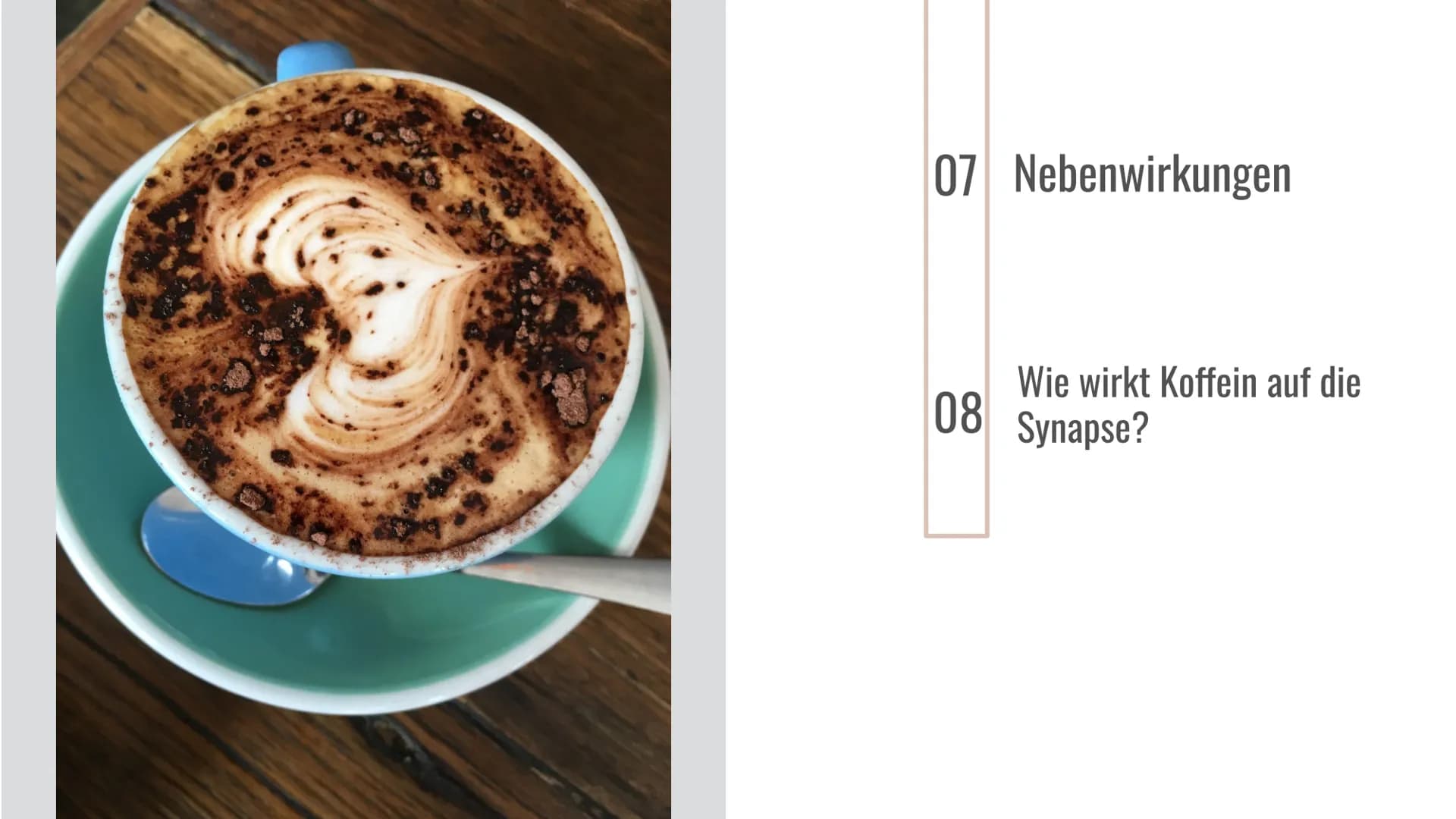 # Koffein

Eine Präsentation von Selin TABLE OF CONTENTS

01 Koffein
Was ist Koffein überhaupt ?

02 Gewinnung
Wie wird Koffein hergestellt?