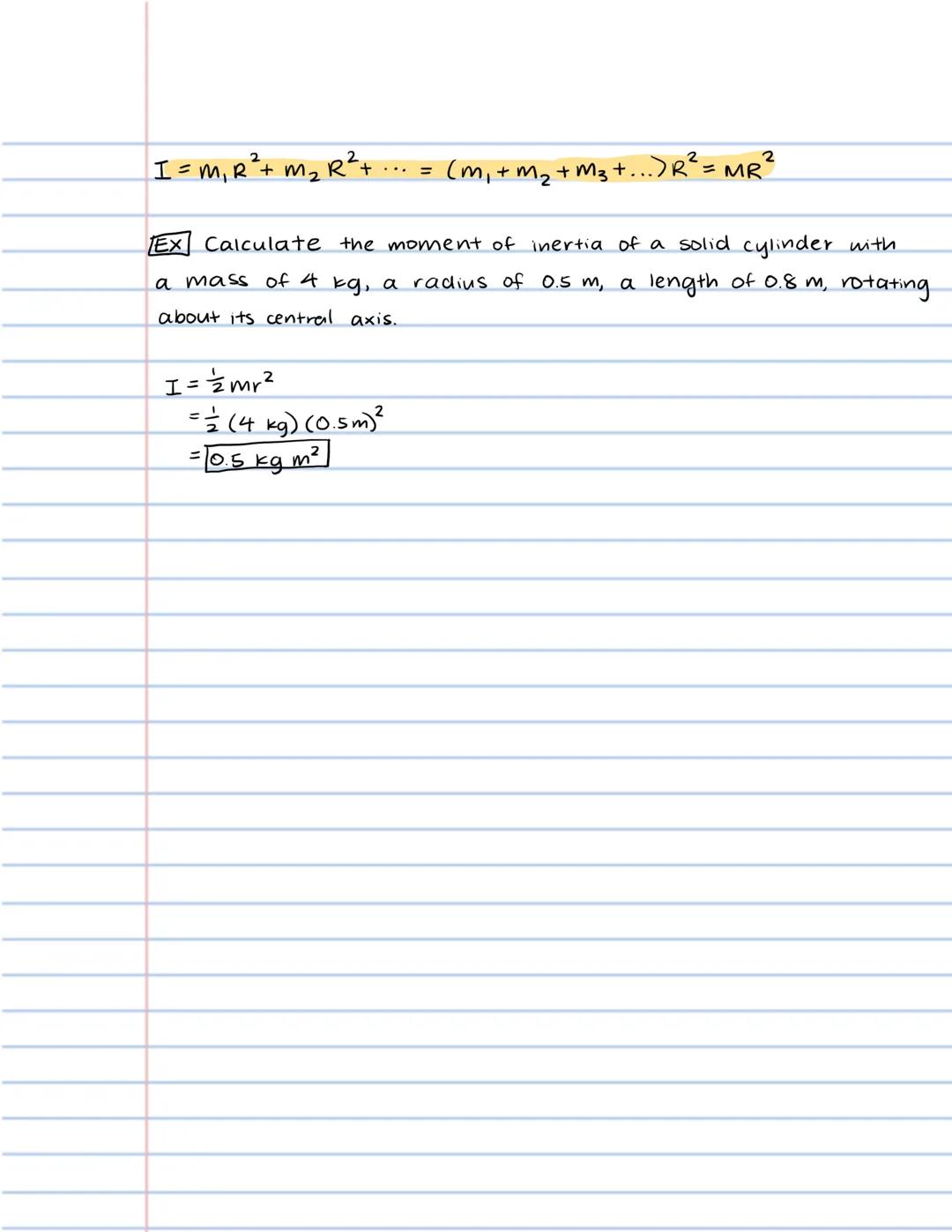 Moment of Inertia

Newton's 2nd Law for rotation:
ang. acceler.d= $\frac{T_{net}}{I}$ $\underset{inertia}{\leftarrow}$ 

common shapes

obje