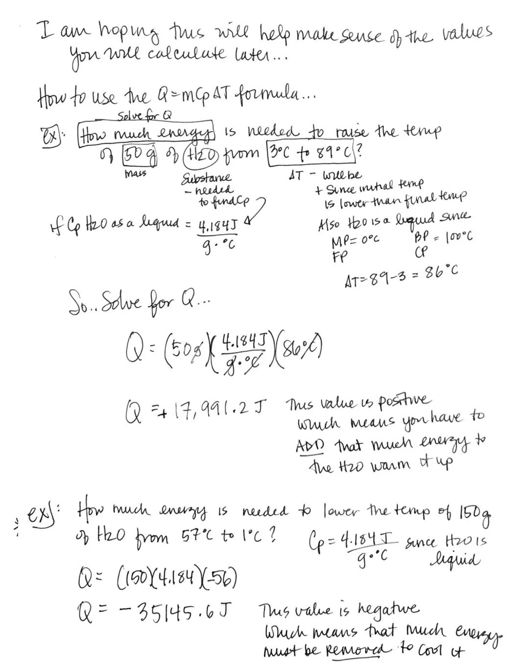 
<p>To Calculate the amount of energy a system absorbs or loses, we have a couple of equations:</p>
<h2 id="specificheatandheatcapacity">Spe