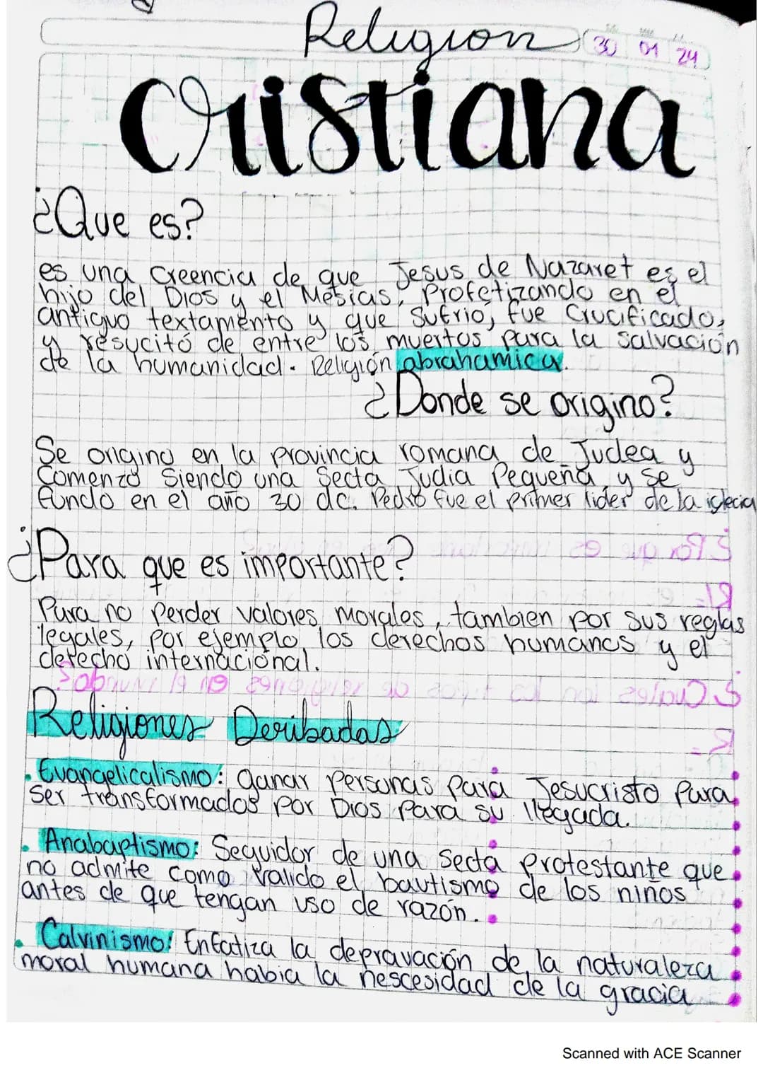 # Religion
30 01 24
# Cristiana
¿Que es?
es una creencia de que Jesus de Nazaret es el
hijo del Dios y el Mesias, Profetizando en el
antiguo