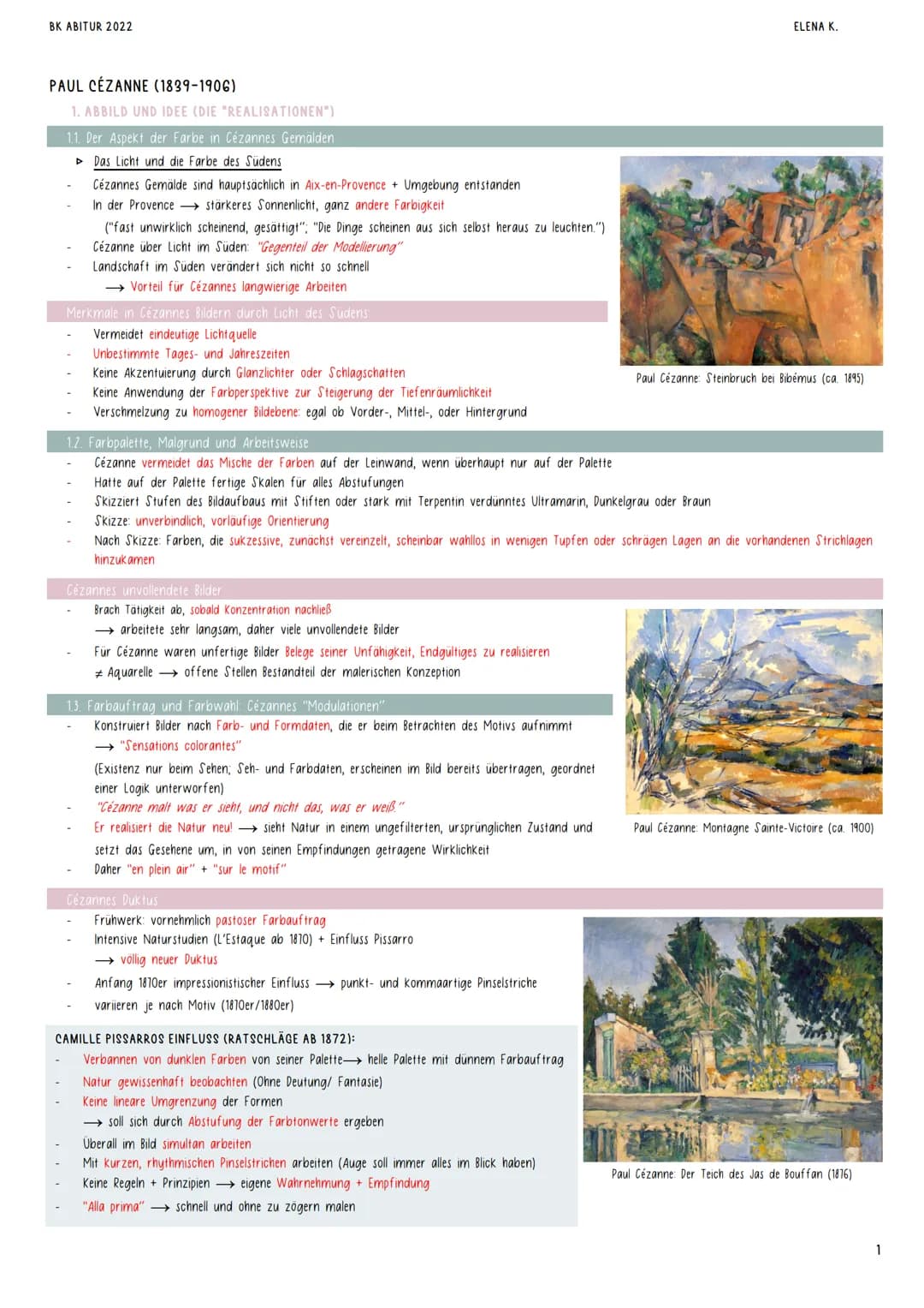 BK ABITUR 2022
ELENA K.

PAUL CÉZANNE (1839-1906)
1. ABBILD UND IDEE (DIE "REALISATIONEN")
11. Der Aspekt der Farbe in Cézannes Gemalden

►D