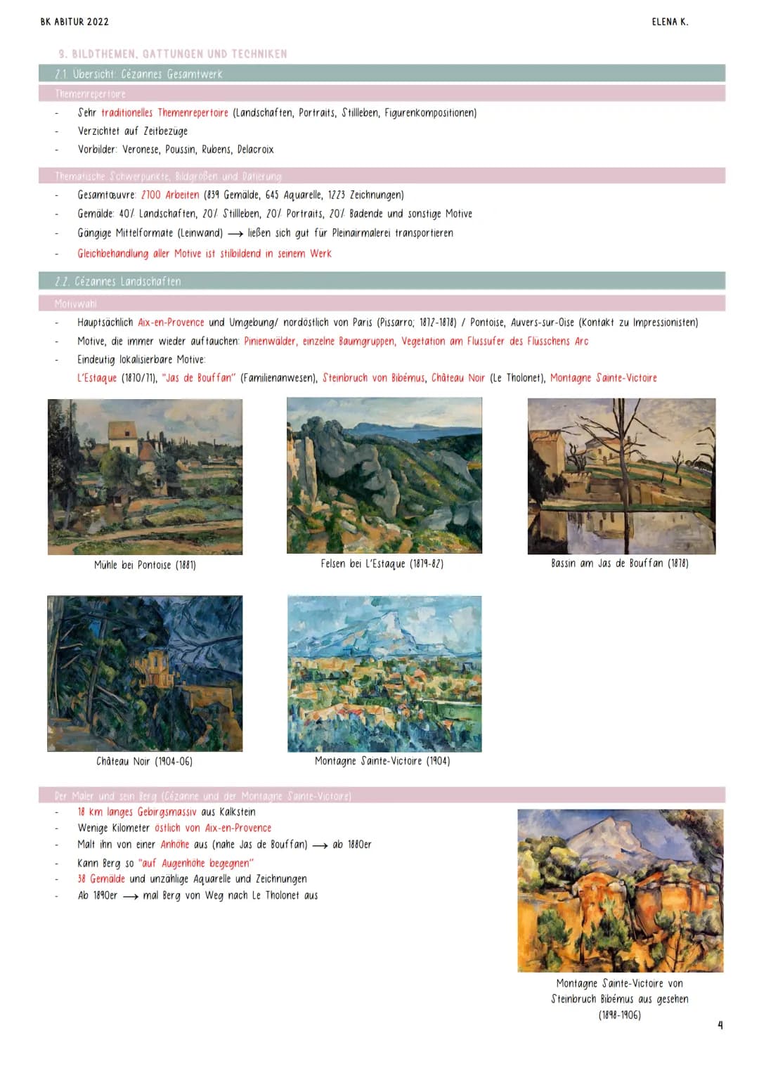 BK ABITUR 2022
ELENA K.

PAUL CÉZANNE (1839-1906)
1. ABBILD UND IDEE (DIE "REALISATIONEN")
11. Der Aspekt der Farbe in Cézannes Gemalden

►D