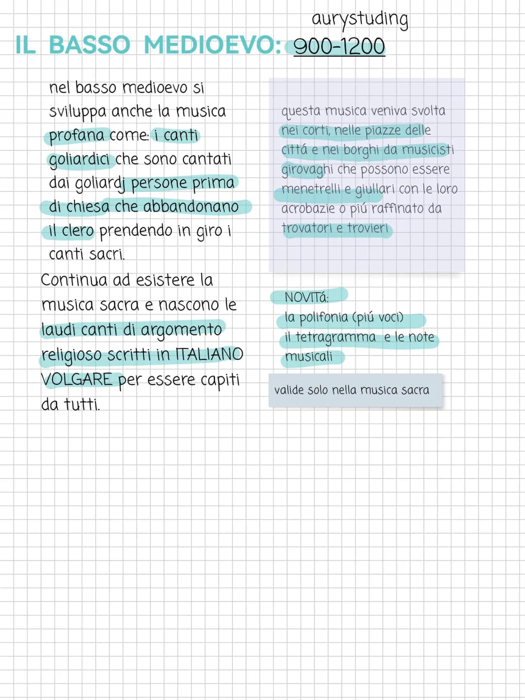 aurystuding

# Il medioevo

II medioevo si divide in:

ALTO MEDIOEVO

BASSO MEDIOEVO

TARDO MEDIOEVO

Alto medioevo: 476-900
nasce il canto 