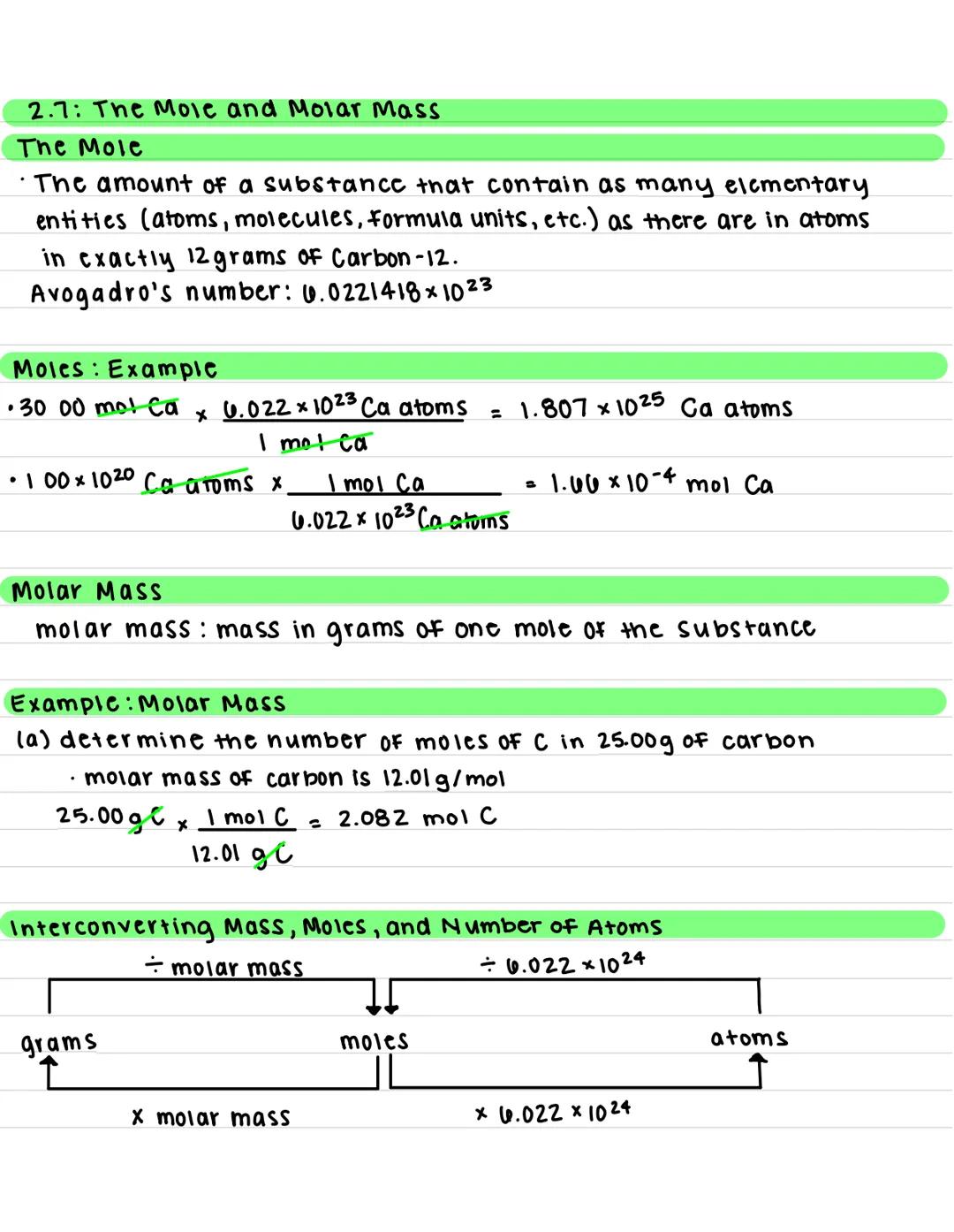 # 2.7: The Mole and Molar Mass

The Mole

• The amount of a substance that contain as many elementary
entities (atoms, molecules, Formula un