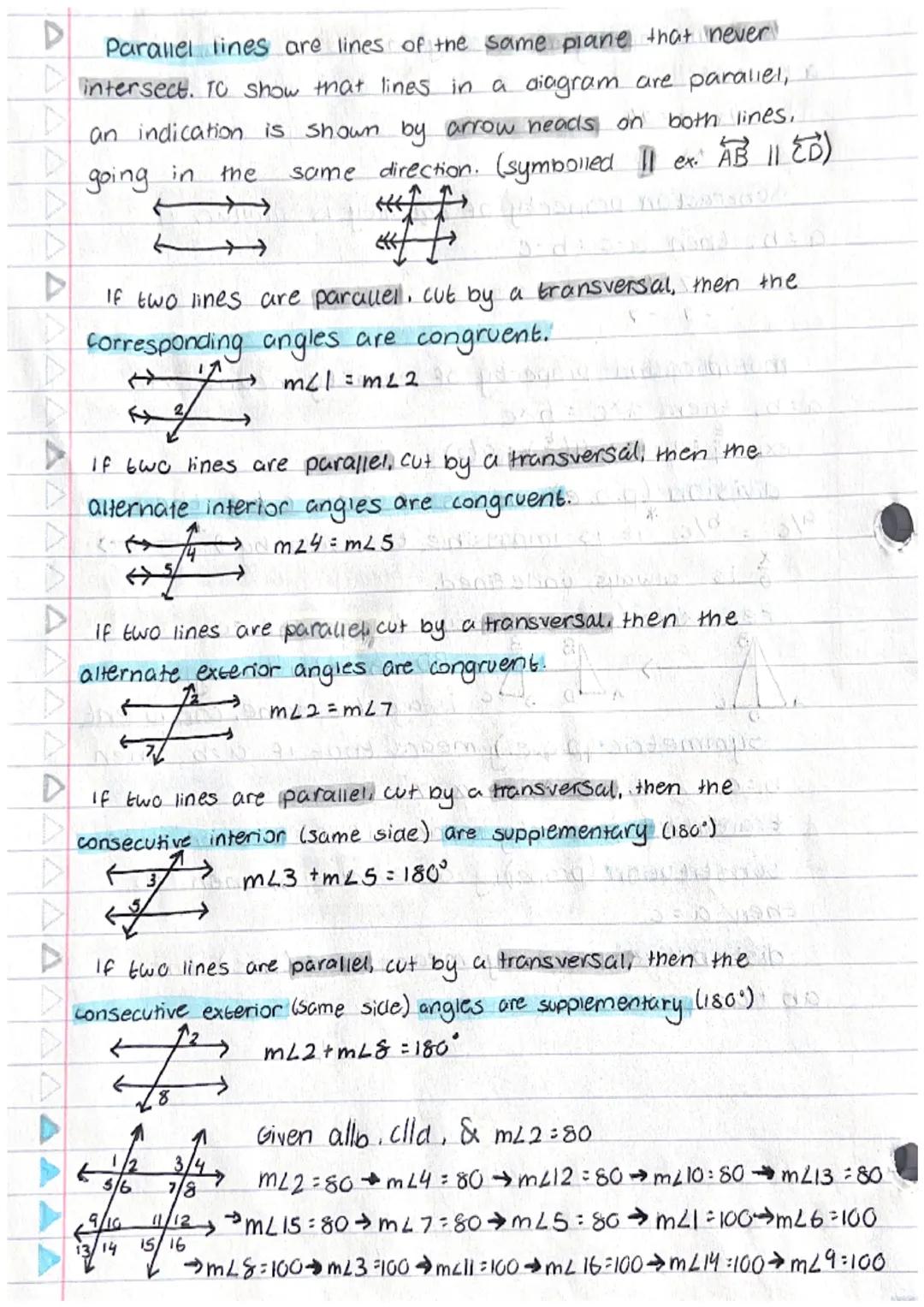 
<p>Parallel lines are lines in the same plane that never intersect. An indication that lines are parallel in a diagram is shown by arrow he