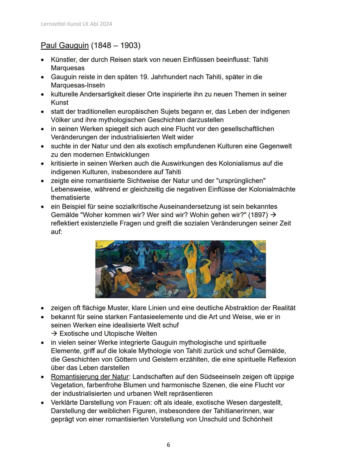 # Lernzettel Kunst LK Abi 2024

Kunst LK

Q1.1 Künstlerinnen und Künstlern des späten 19. + frühen 20.
Jahrhunderts

Romantik (ca. 1790-1850