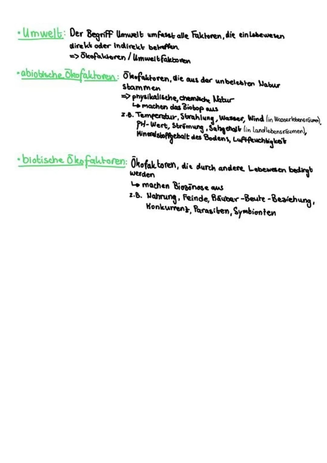 Klausurvorbereitung
- Biologie-
Definitionen
- Ökologie: Ökologie ist ein Teilgebiet der Biologie, welches sich mit den
Wechselwirkungen baw