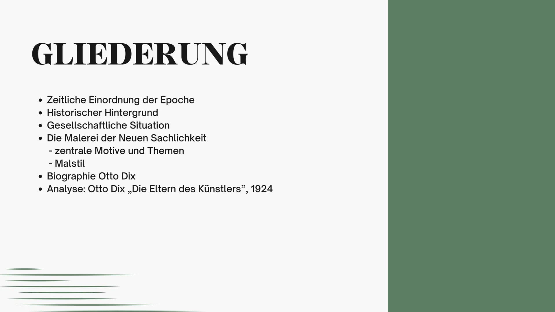 DIE
NEUE
SACHLICH-
KEIT

Emma Koch
11/2

Otto Dix „Die Eltern des Künstlers", 1924 # GLIEDERUNG

*   Zeitliche Einordnung der Epoche
*   His