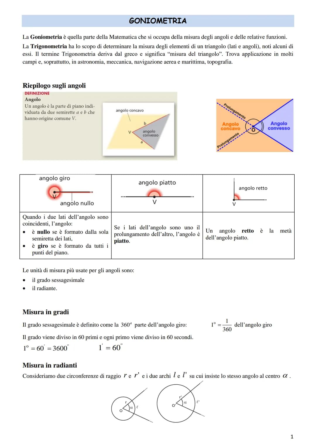 # GONIOMETRIA

La Goniometria è quella parte della Matematica che si occupa della misura degli angoli e delle relative funzioni.
La Trigonom