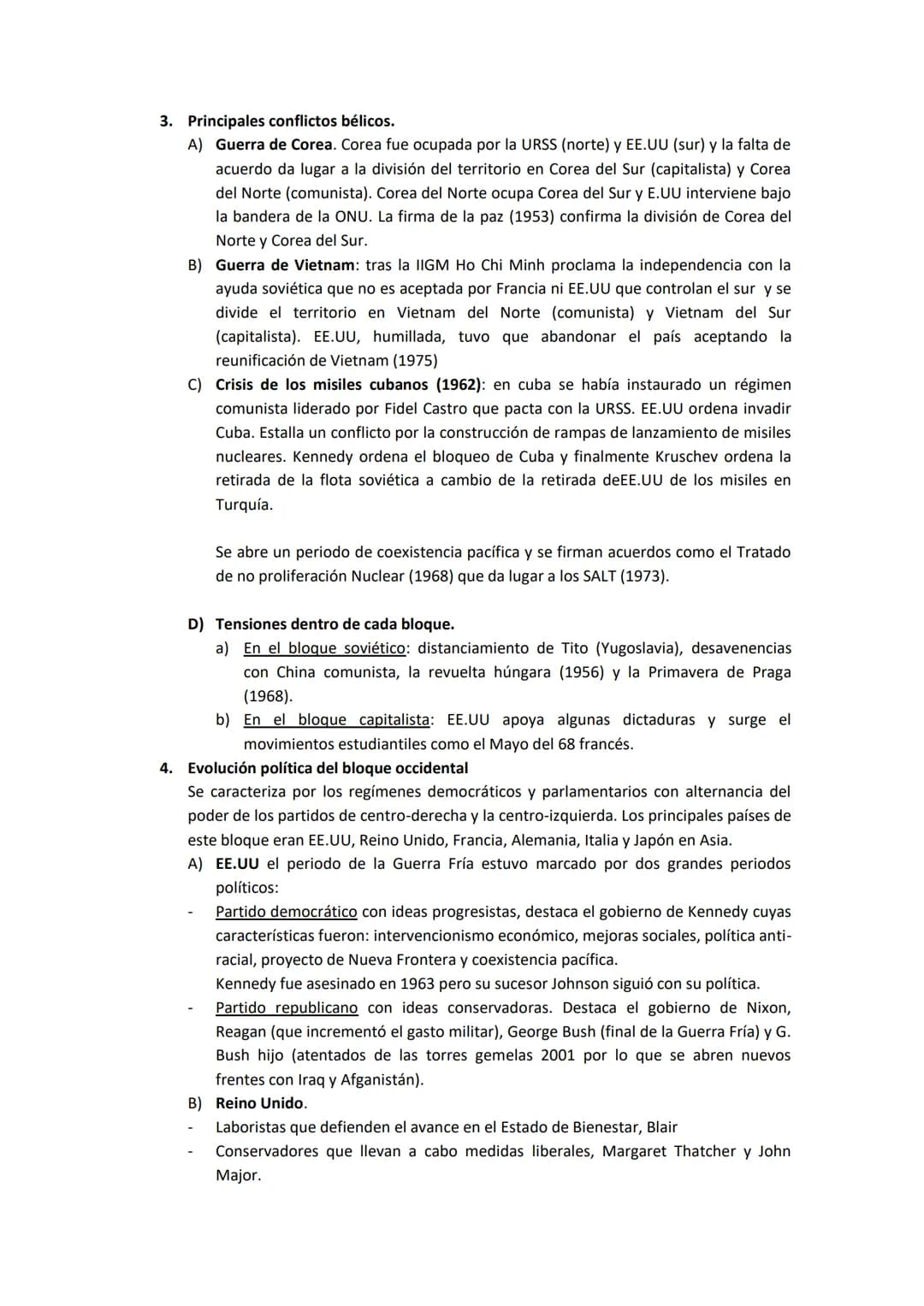 # TEMA 10: GUERRA FRIA

1.  Características generales: es un conflicto de carácter económico, ideológico, político y
cultural entre el bloqu