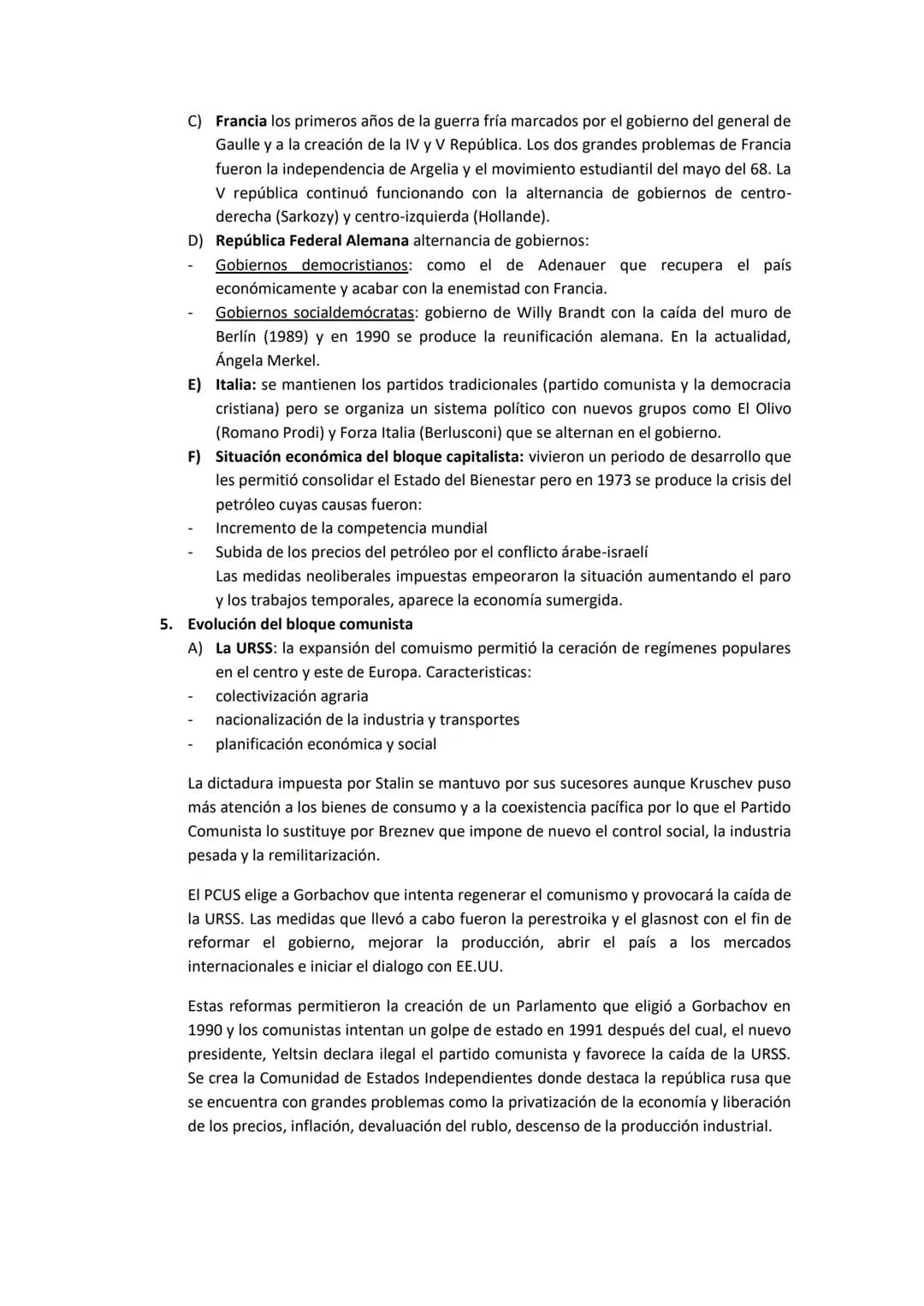 # TEMA 10: GUERRA FRIA

1.  Características generales: es un conflicto de carácter económico, ideológico, político y
cultural entre el bloqu