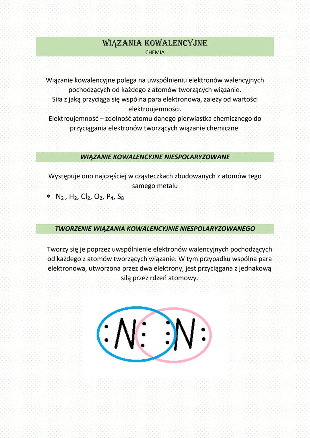 # WIĄZANIA KOWALENCYJNE
CHEMIA

Wiązanie kowalencyjne polega na uwspólnieniu elektronów walencyjnych
pochodzących od każdego z atomów tworzą