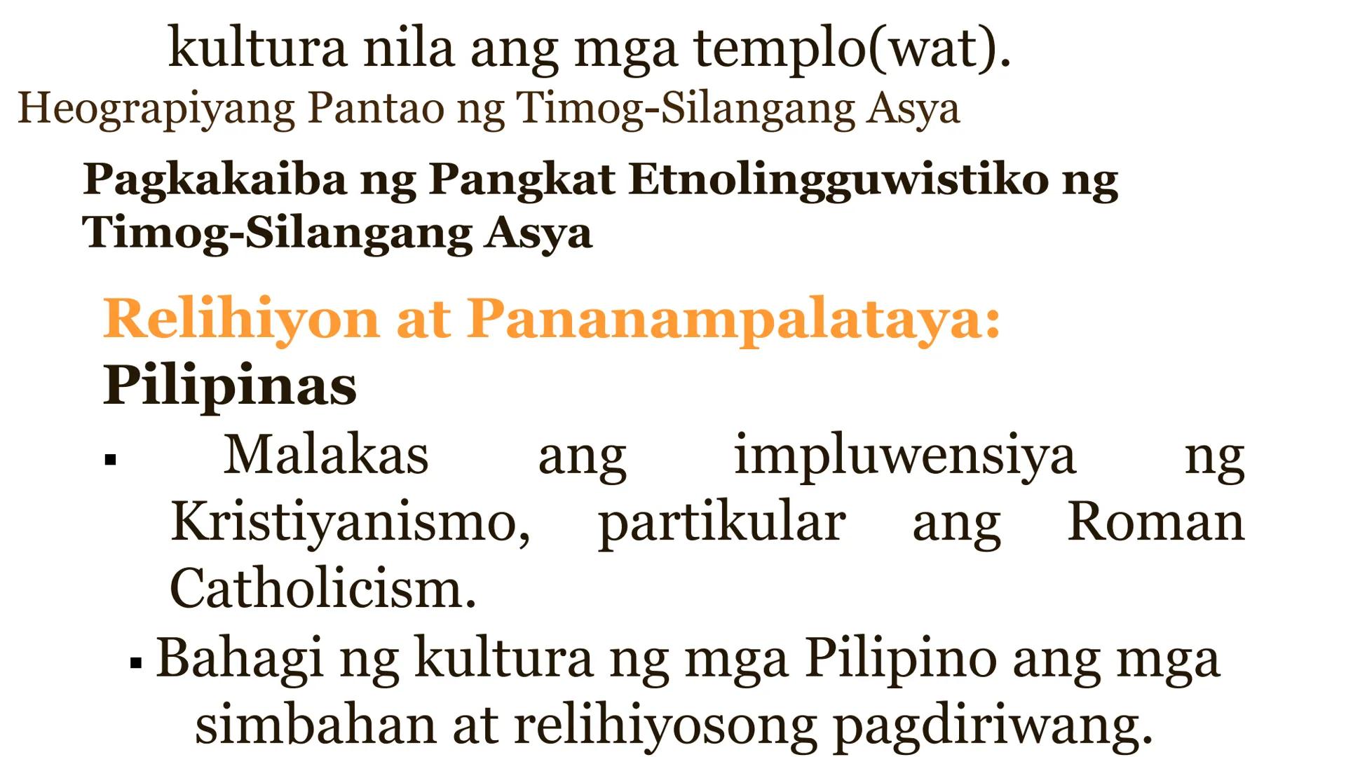 ARALIN 2: Heograpiyang
Pantao ng Timog-Silangang
Asya:
Pagkakaiba ng Kalinangan at
mga Pangkat
Etnolingguwistiko
Bb. Lyka L. Mercado, LPT
He