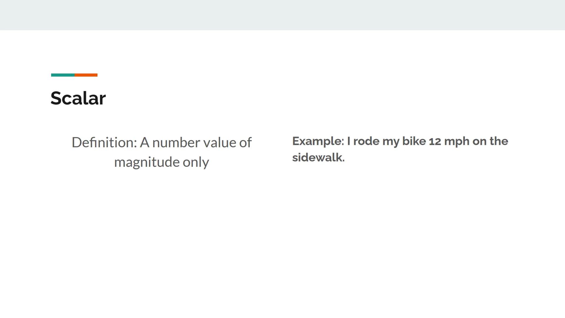 1D-MOTION INFOGRAPHIC PROJECT

By: Chelsea Ngokwere Scalar

Definition: A number value of
Example: I rode my bike 12 mph on the
sidewalk.
ma