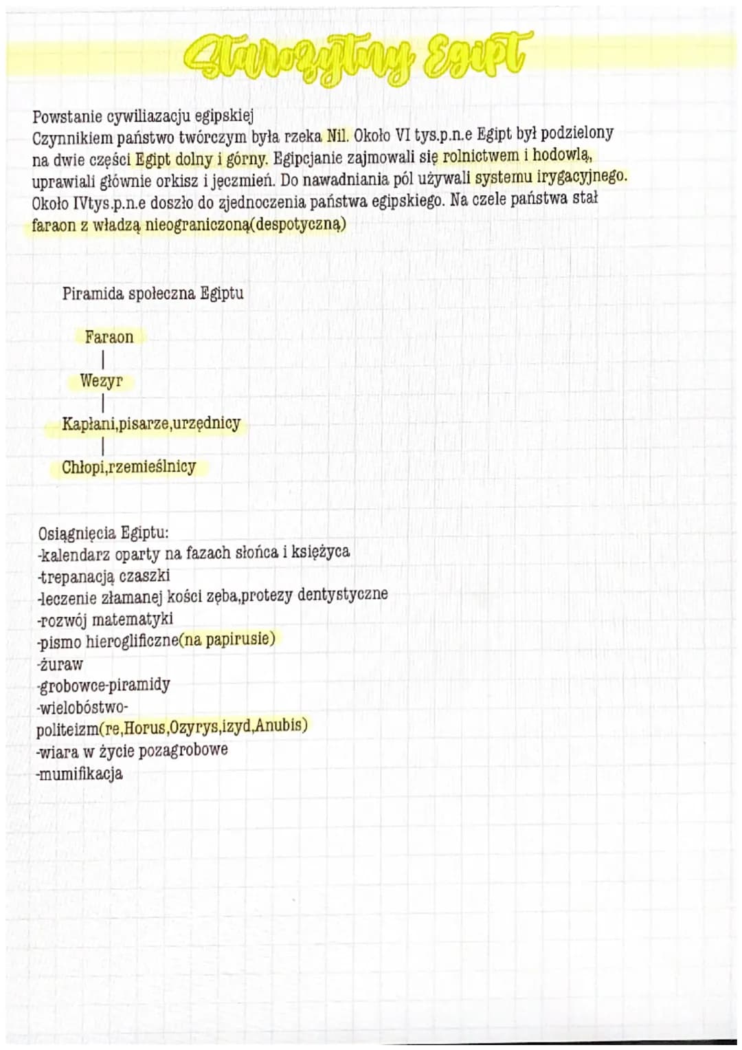 # Starozytny Egipt

Powstanie cywiliazacju egipskiej

Czynnikiem państwo twórczym była rzeka Nil. Około VI tys.p.n.e Egipt był podzielony
na