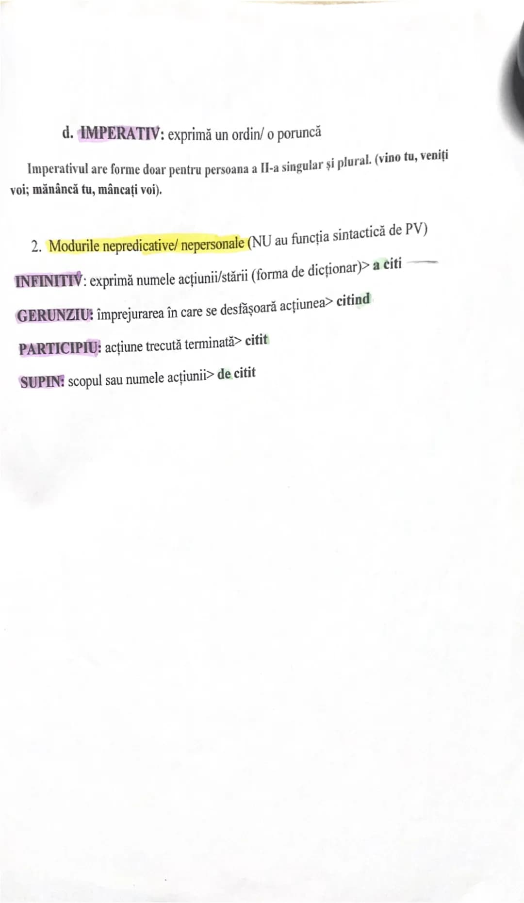 # VERBUL. MODURI PREDICATIVE ȘI NEPREDICATIVE

1. Modurile predicative/personale (îndeplinesc funcția sintactică de PV/PN)
a. INDICATIV: acț